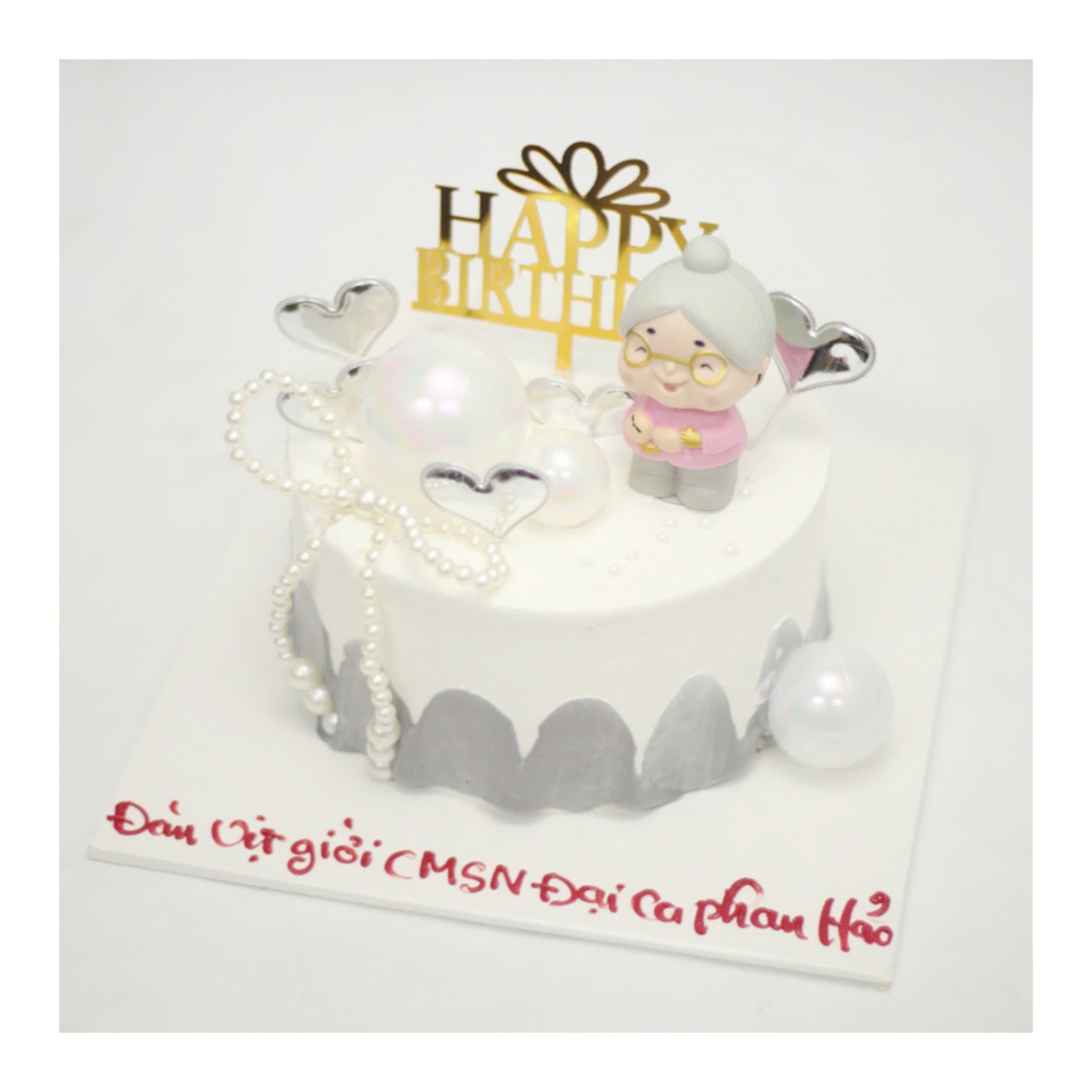 Bánh kem mừng thọ bà trang trí ngọc trai