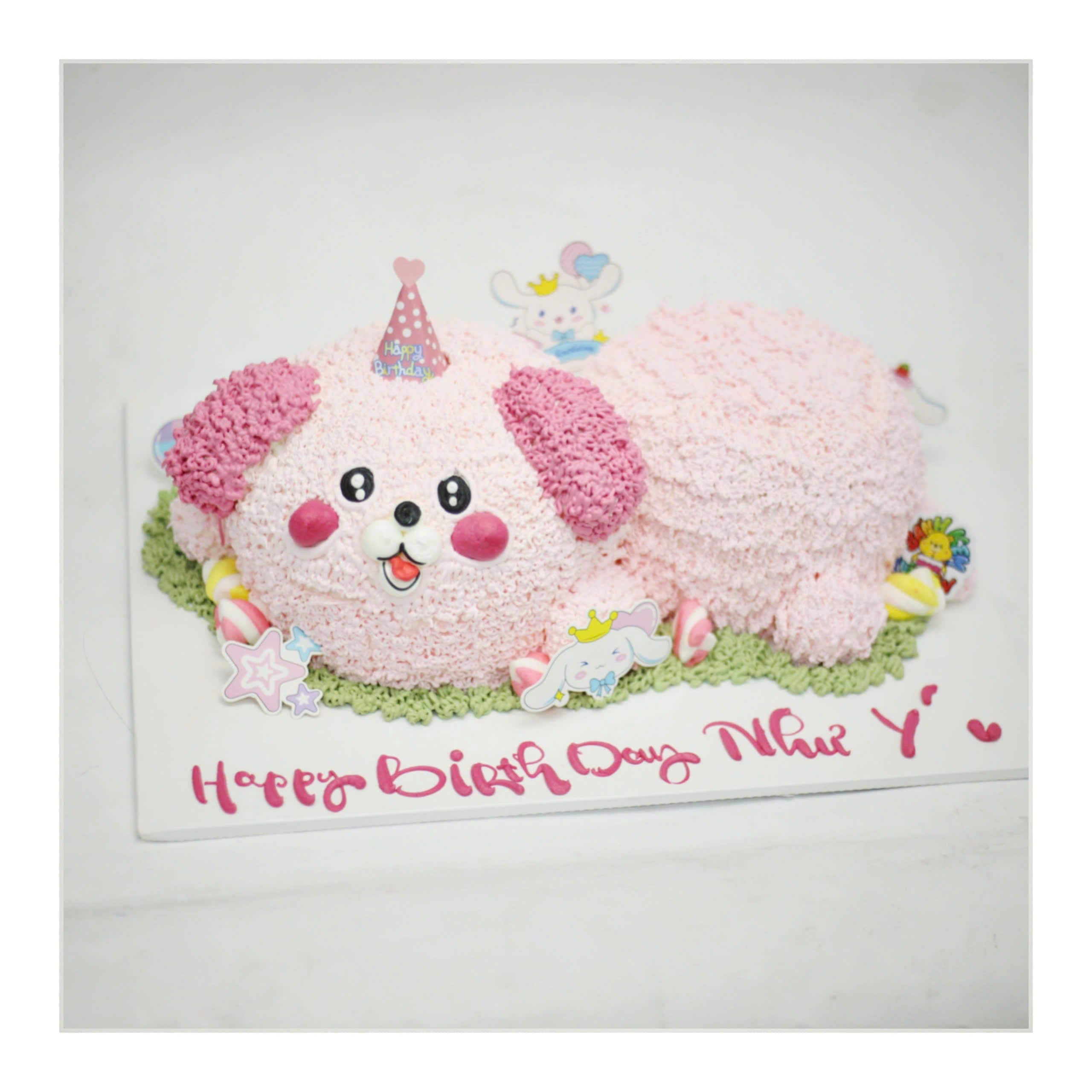 Bánh kem tạo hình chú chó hồng dễ thương