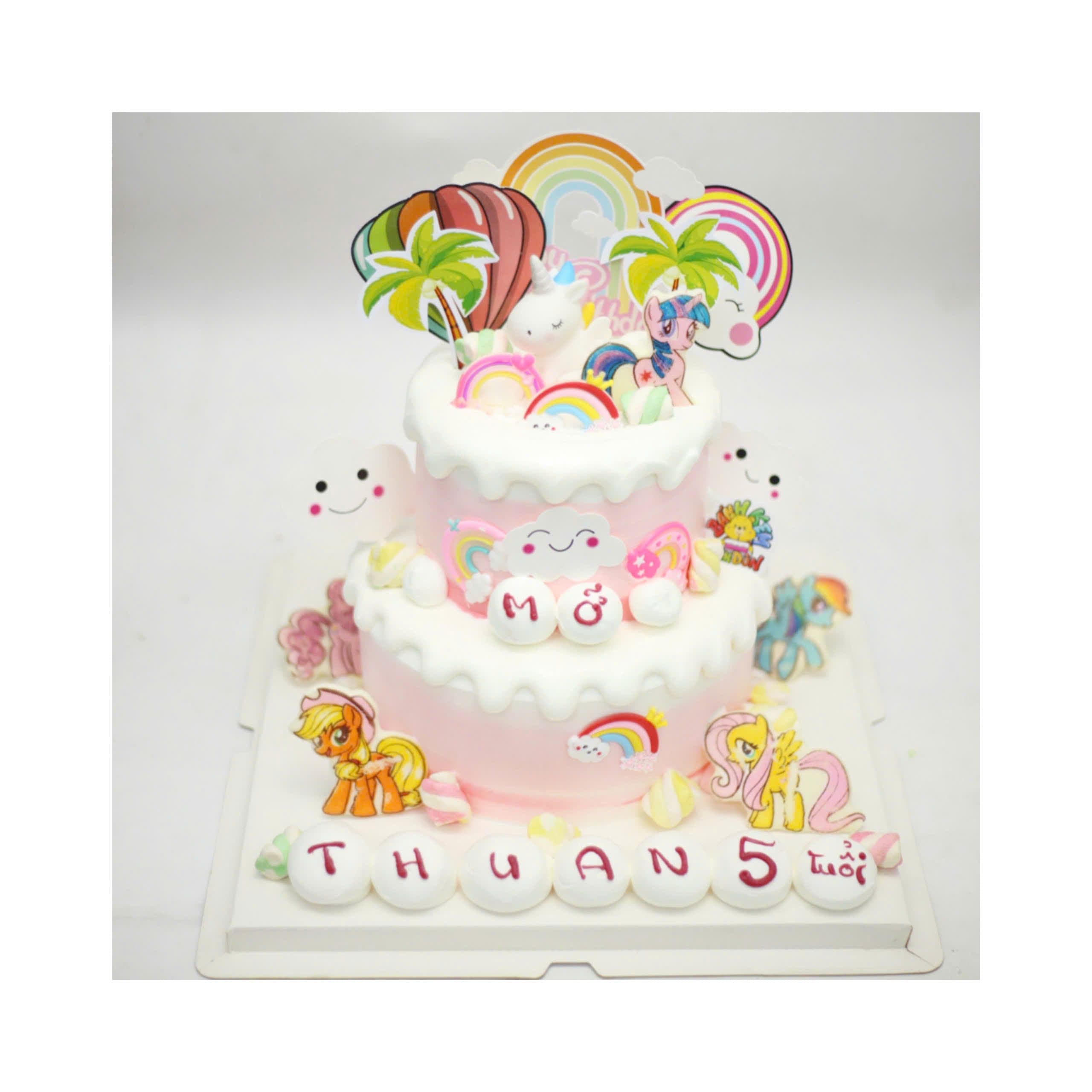 Bánh kem hai tầng Pony và cầu vồng cho bé