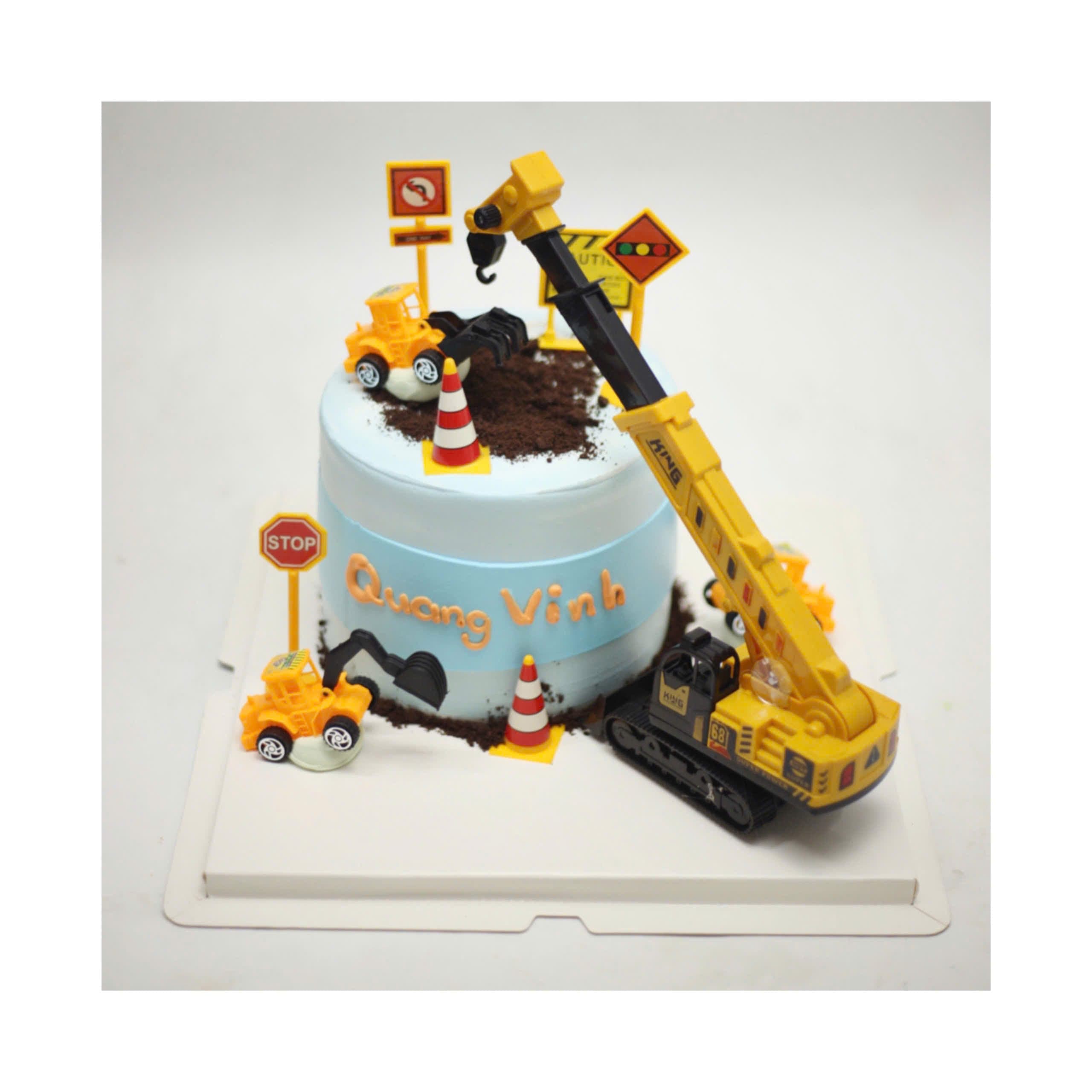 Bánh kem công trường cần cẩu và máy xúc