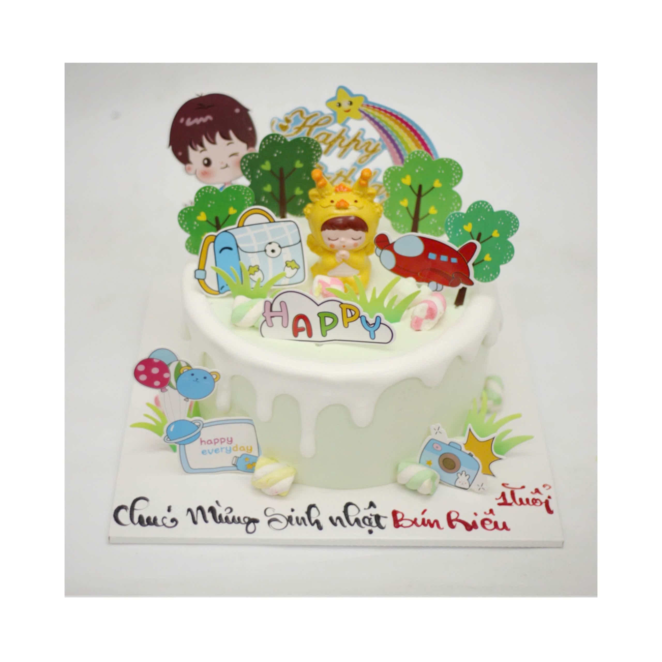 Bánh kem bé trai và máy bay xanh