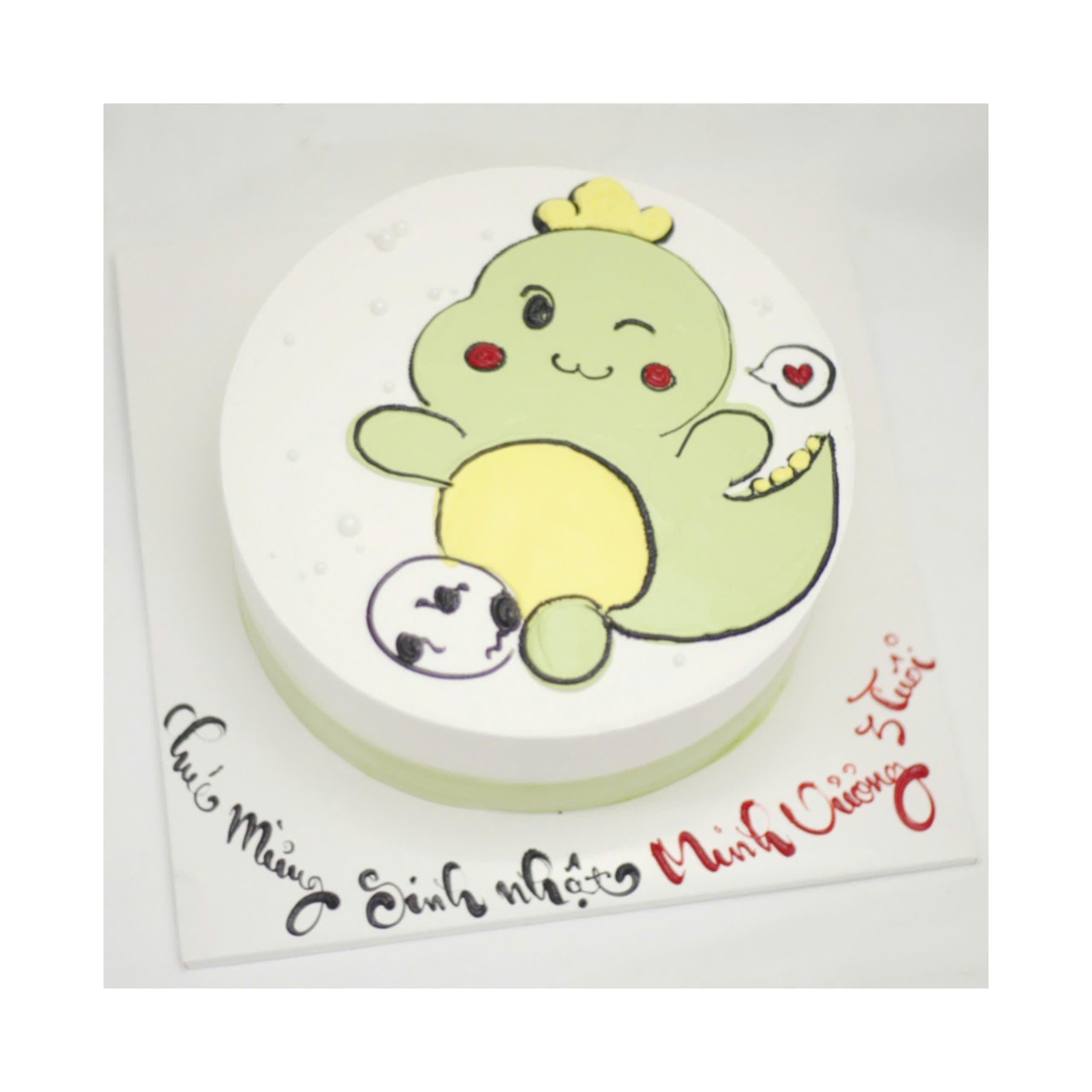 Bánh kem vẽ hình khủng long xanh