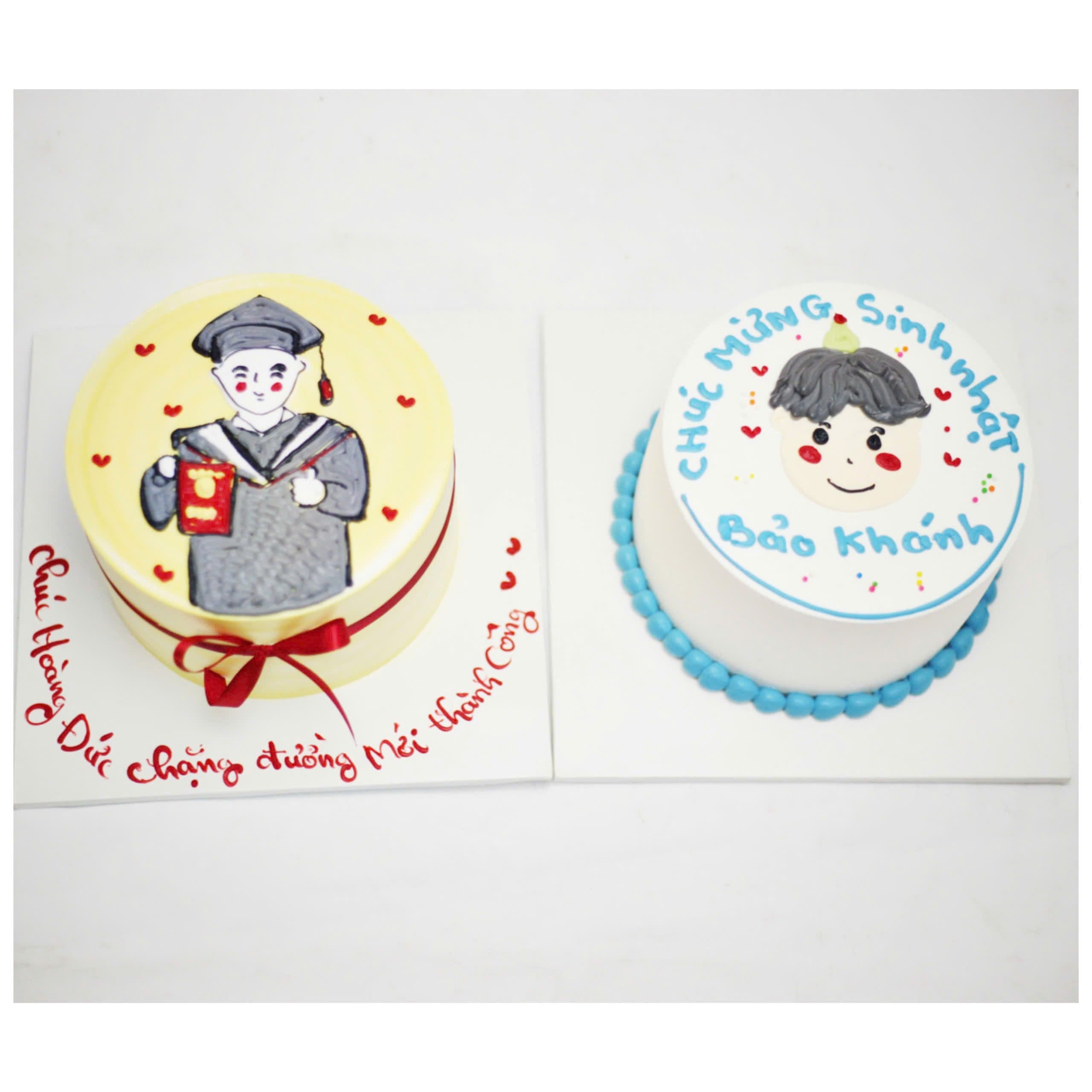 Set hai bánh kem vẽ hình người