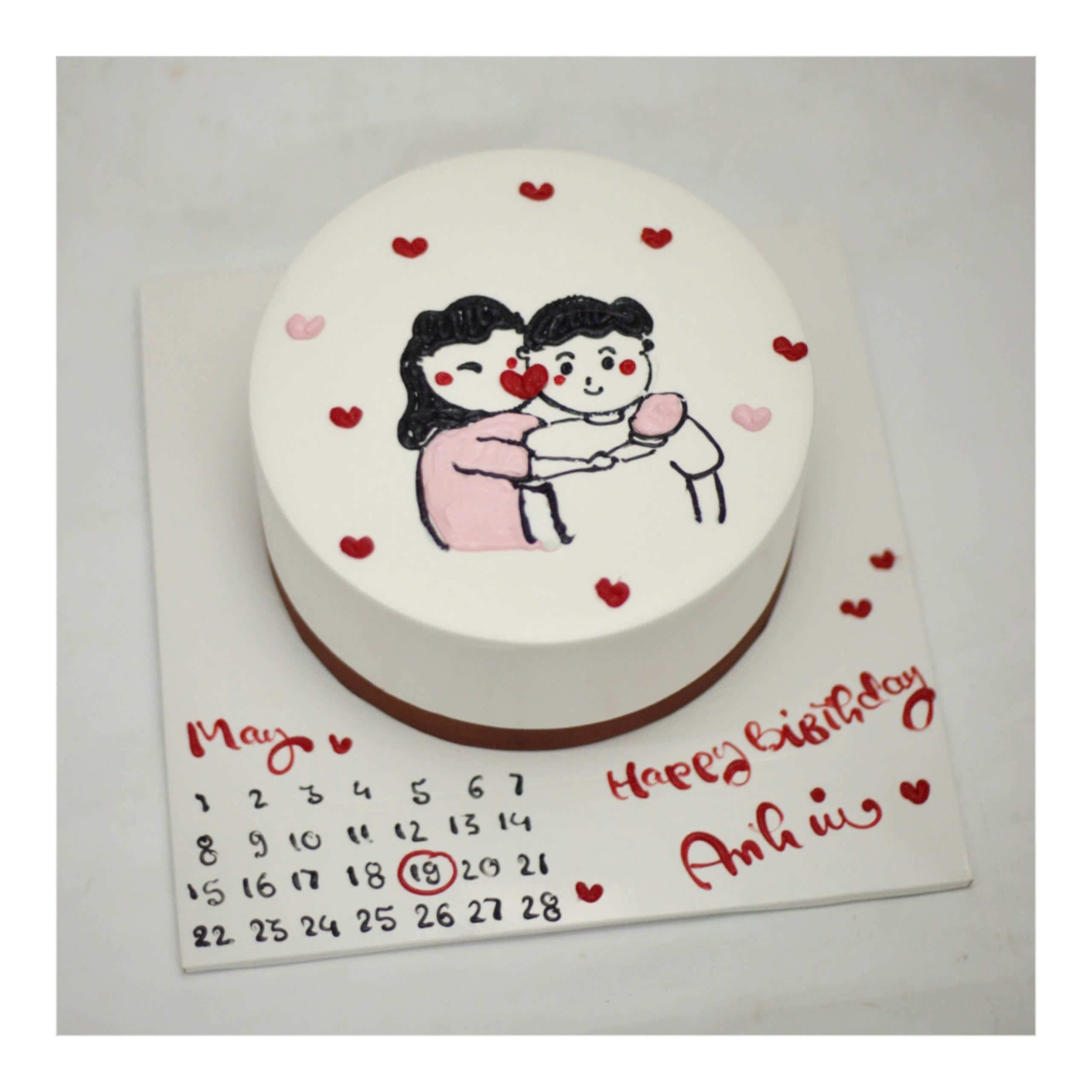 Bánh kem vẽ hình lịch và cặp đôi