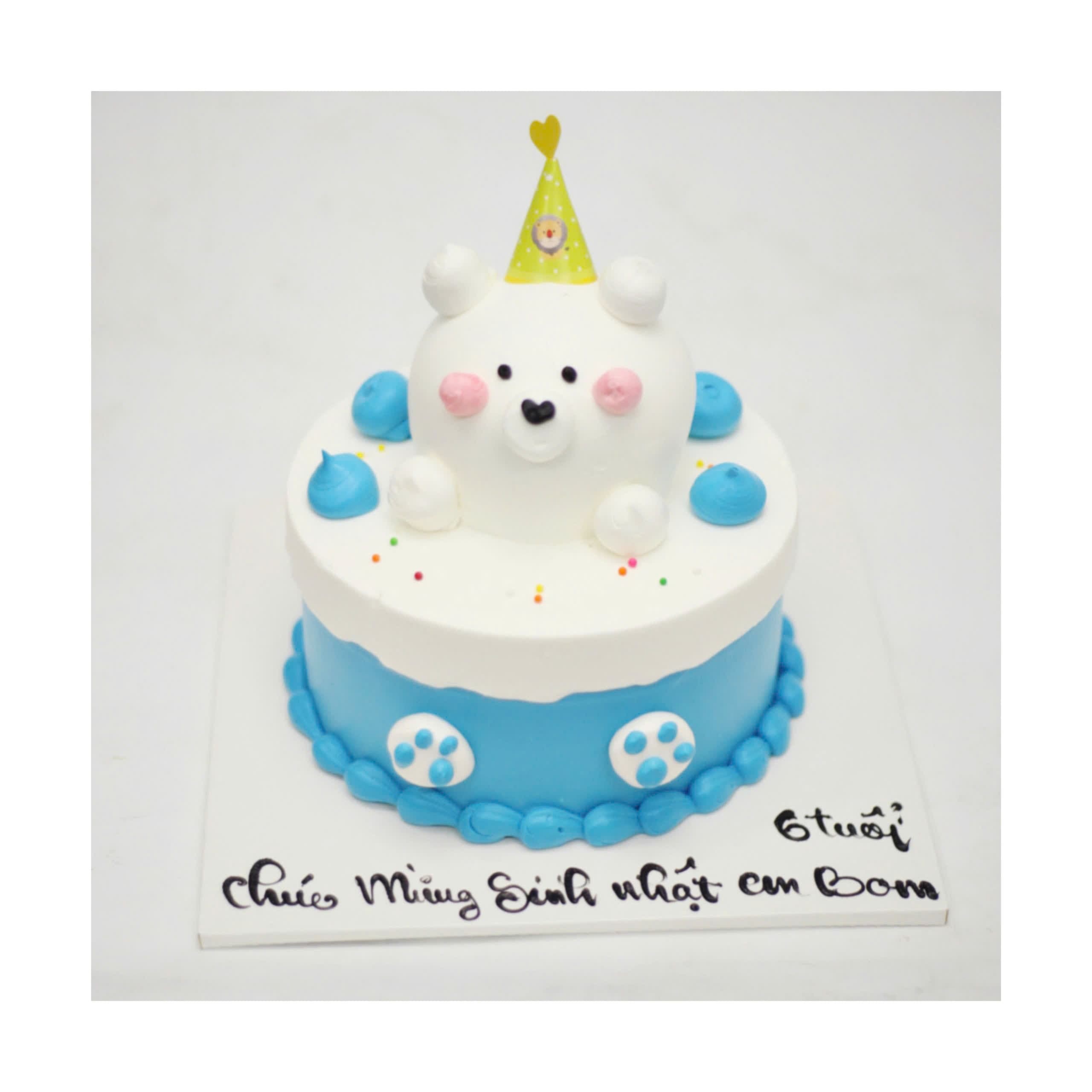 Bánh Kem Gấu Trắng Đội Mũ Sinh Nhật