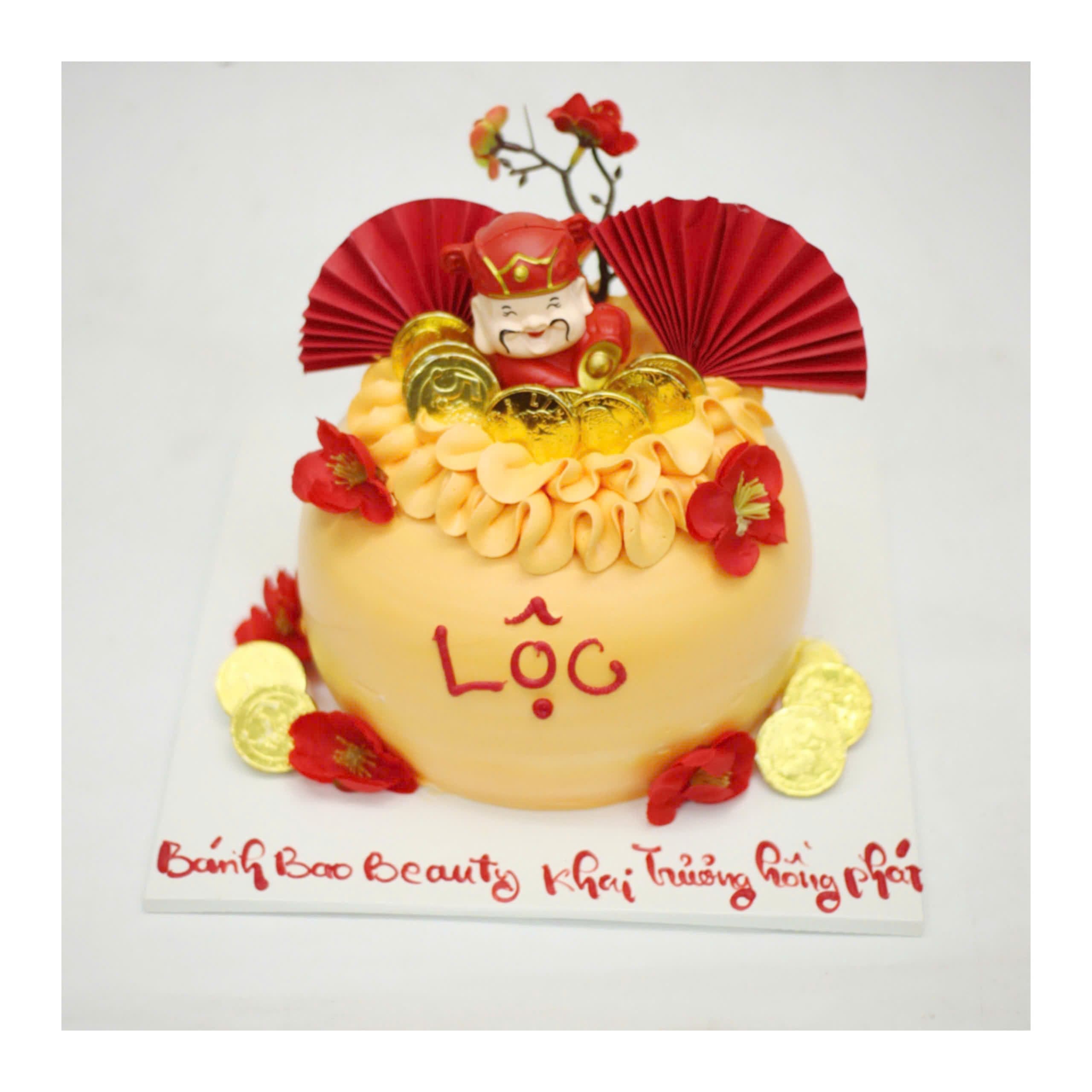 Bánh kem hũ vàng Thần Tài khai trương