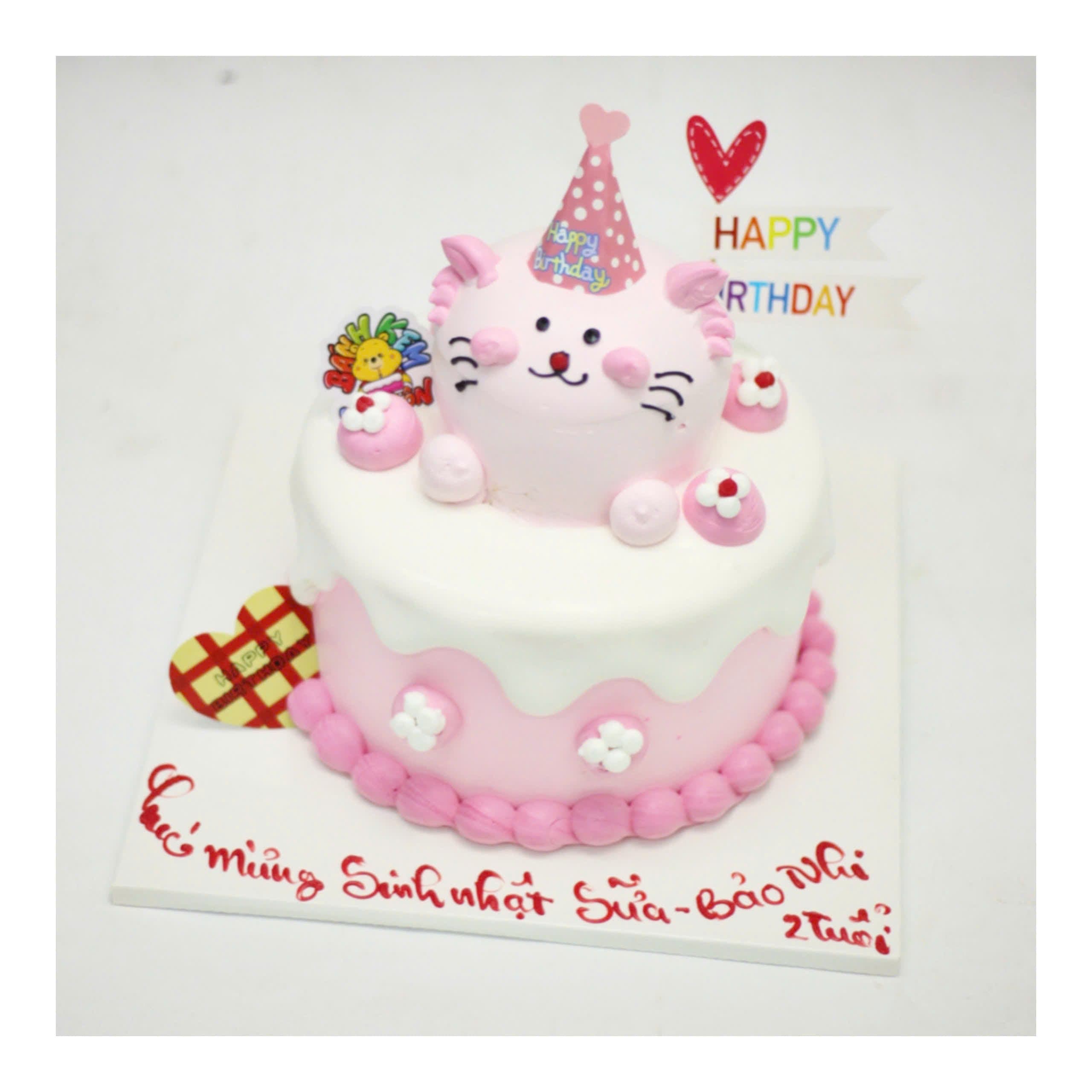 Bánh sinh nhật mèo hồng dễ thương cho bé