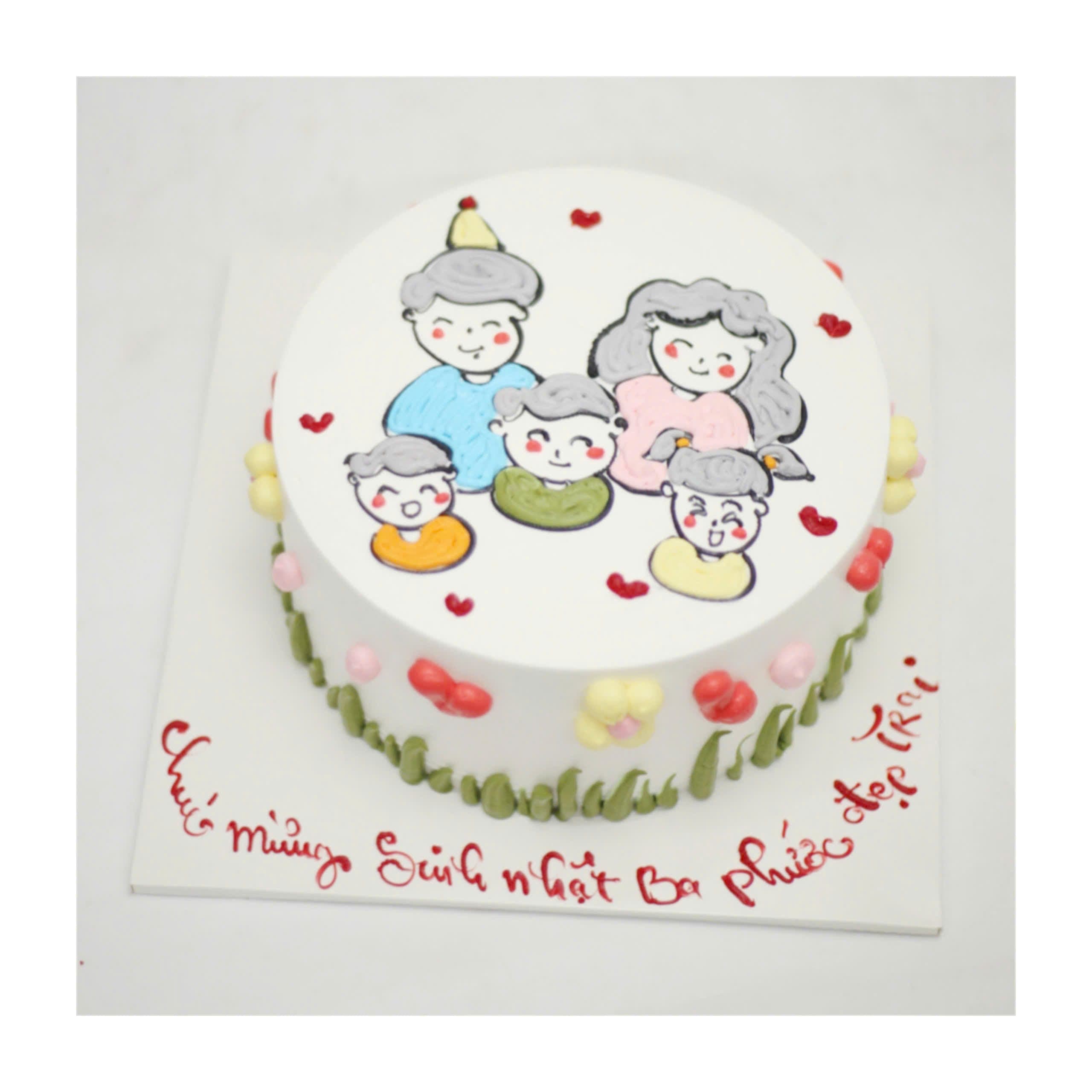 Bánh kem vẽ hình gia đình hạnh phúc
