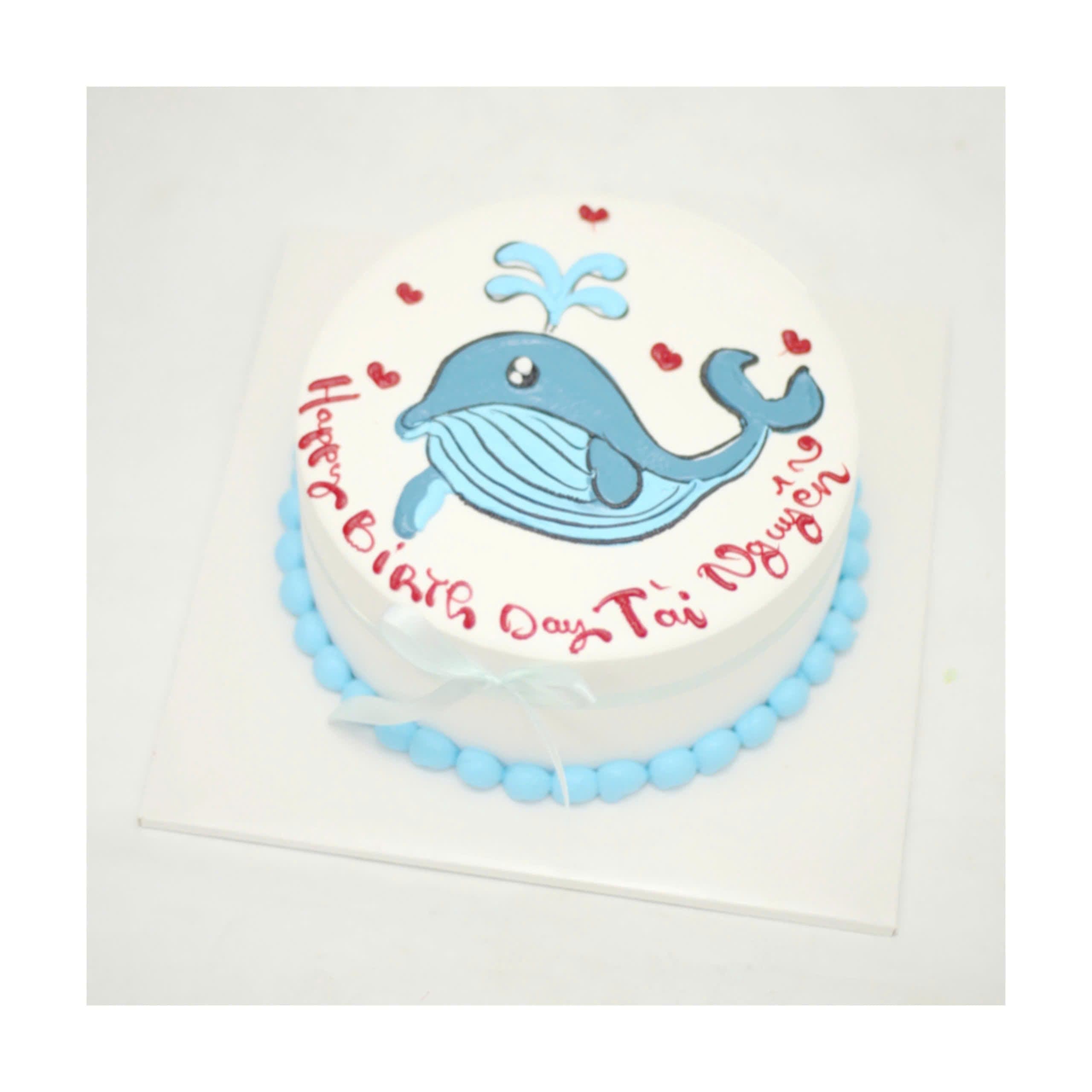 Bánh kem vẽ hình cá heo xanh