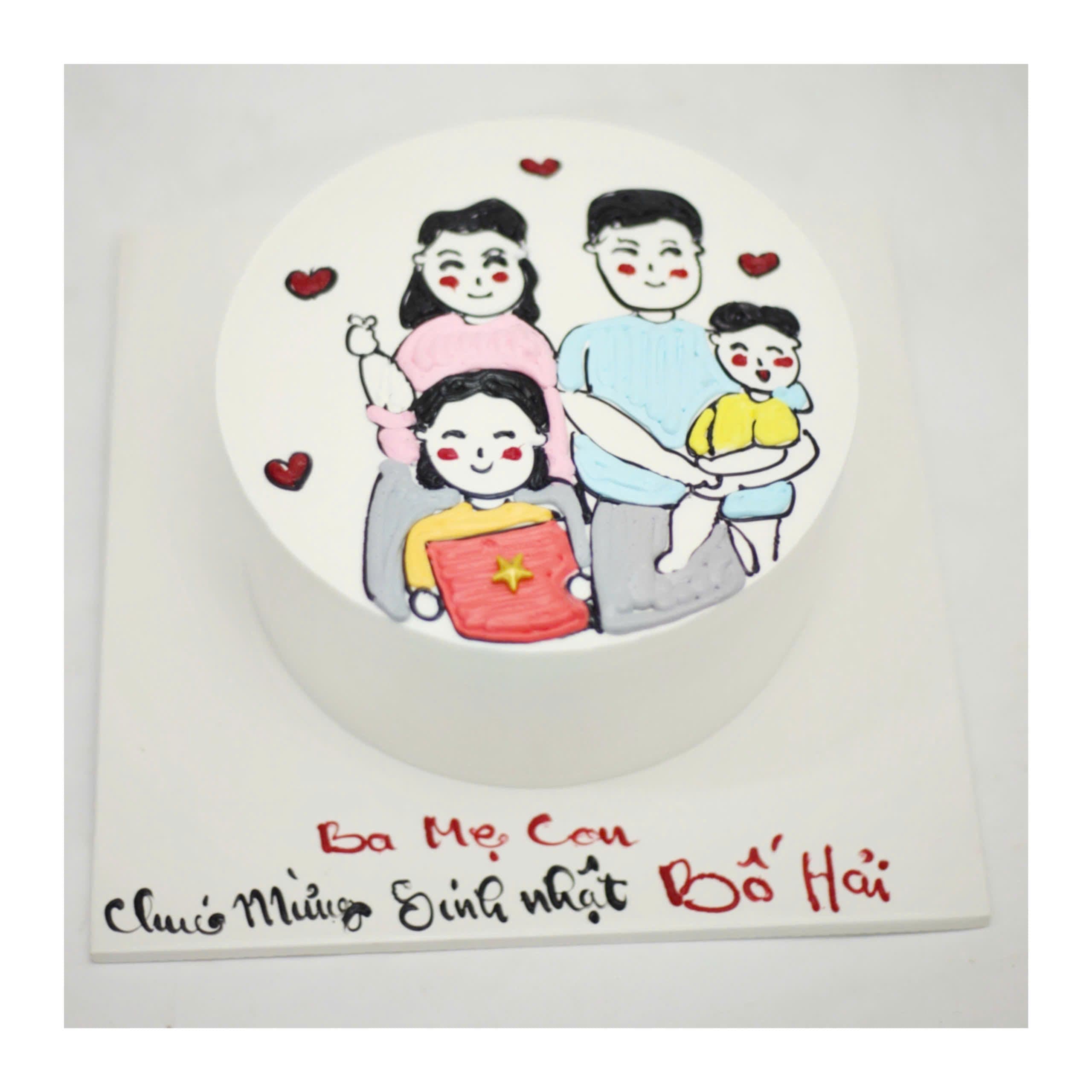 Bánh vẽ gia đình hạnh phúc ấm áp