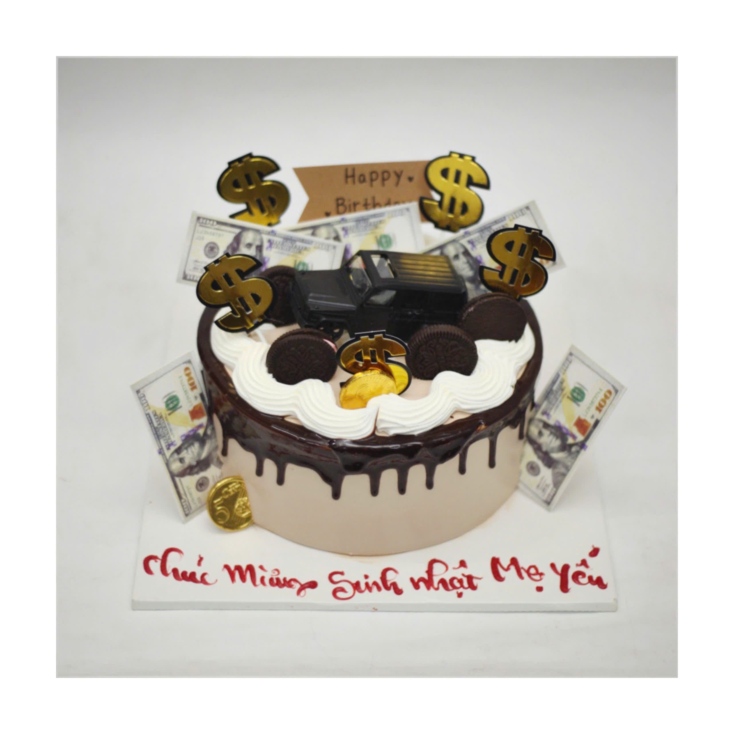 Bánh kem socola ô tô và đô la