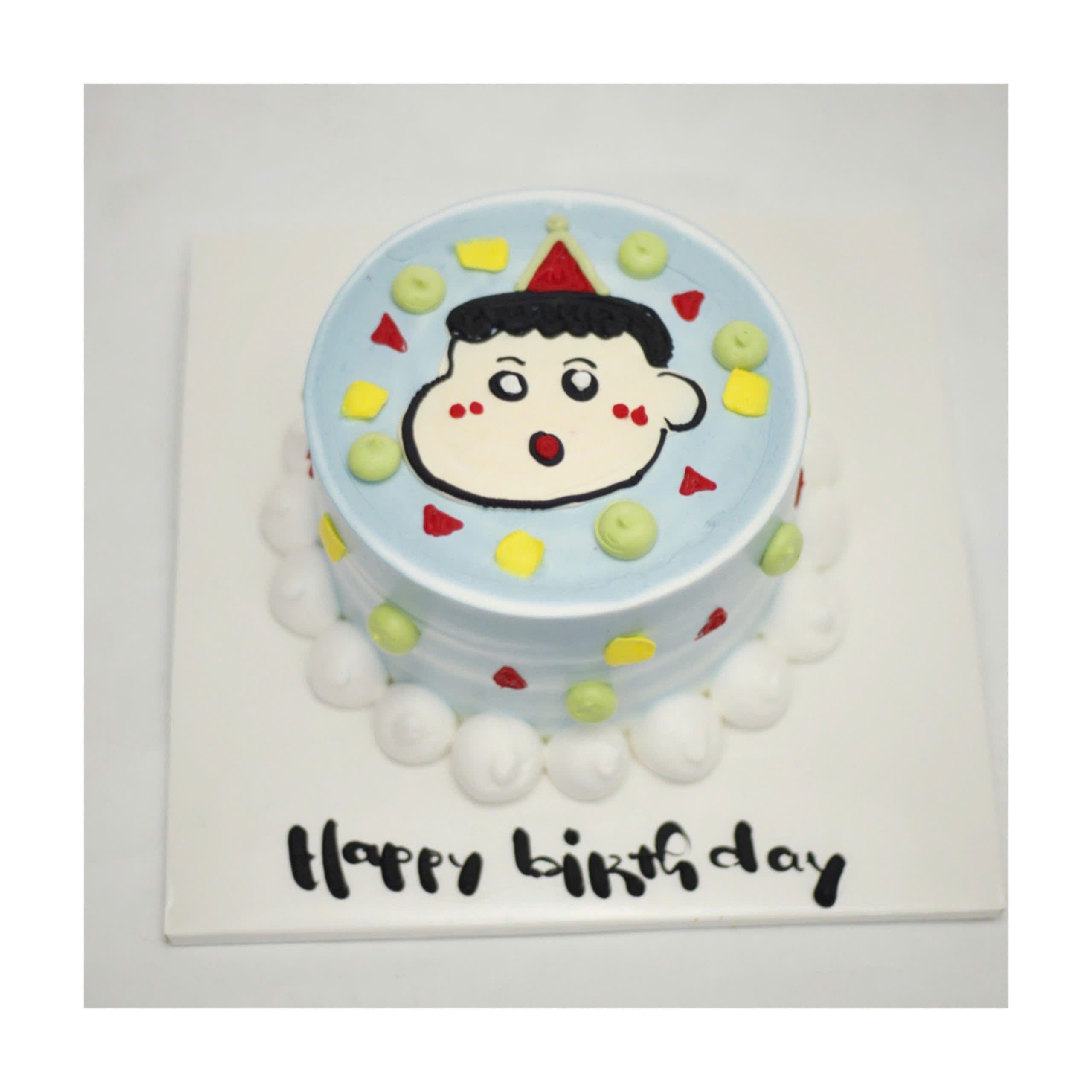 Bánh kem vẽ mặt cu Shin đội mũ