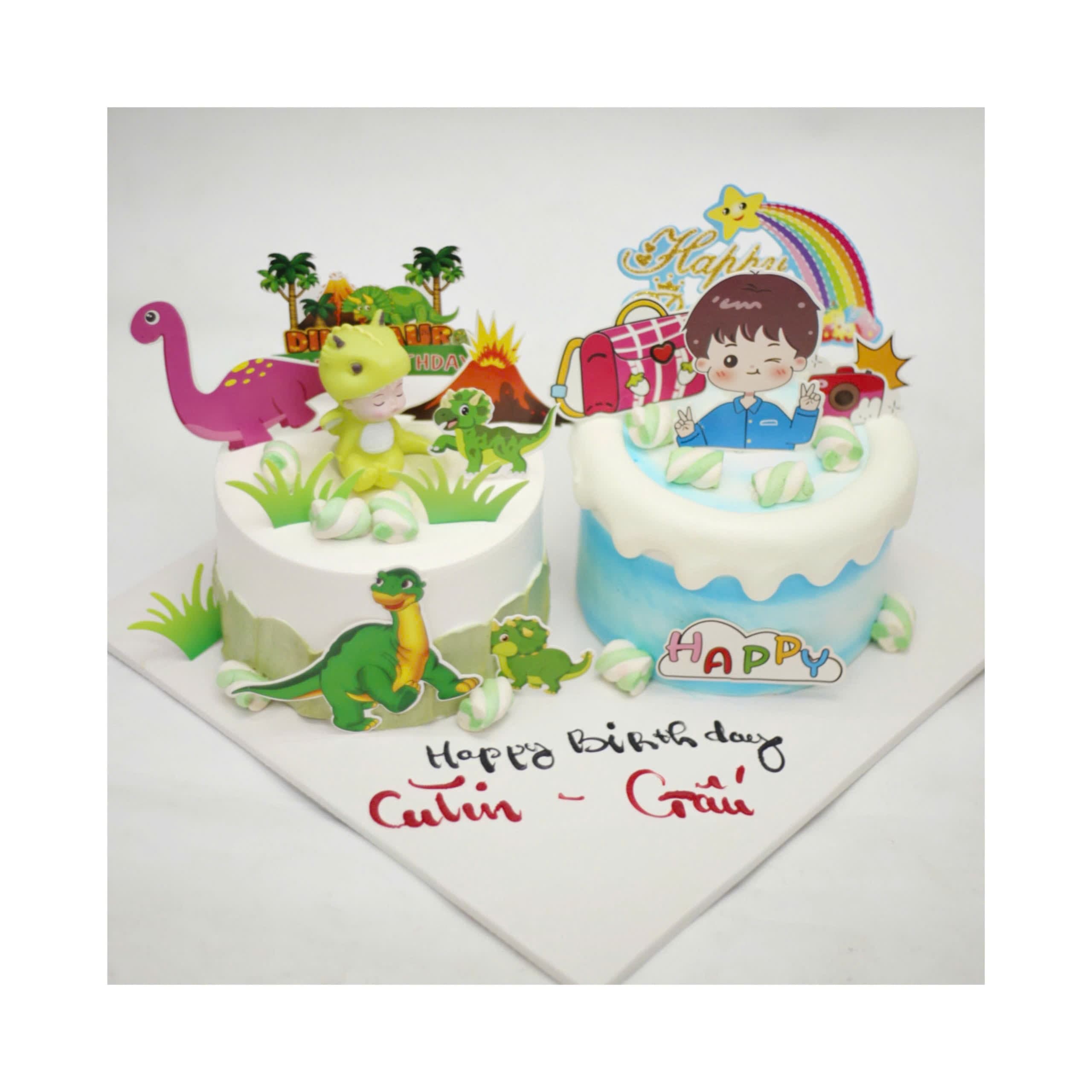 Set bánh đôi khủng long và bé đi học