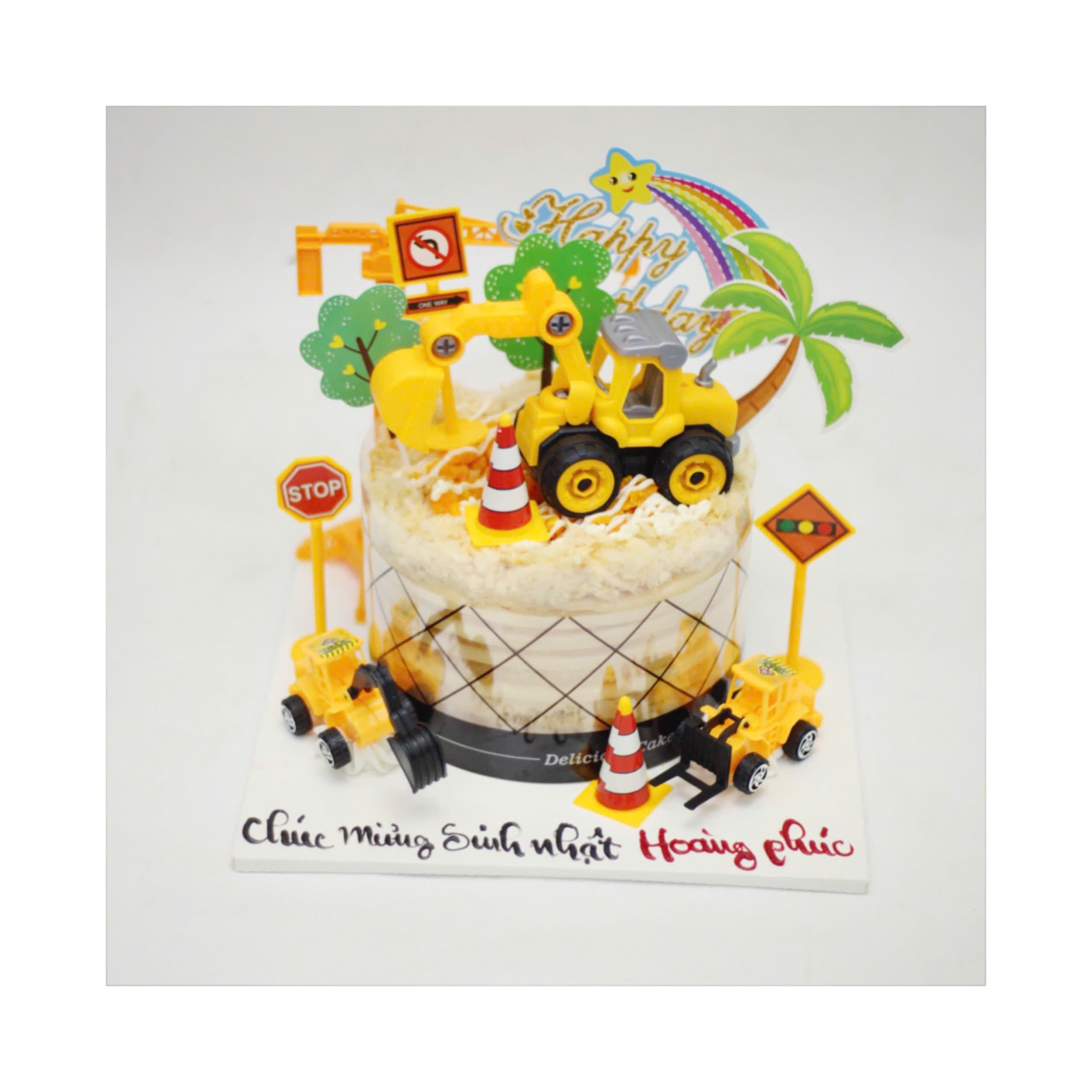 Bánh kem công trường máy xúc xe cần cẩu