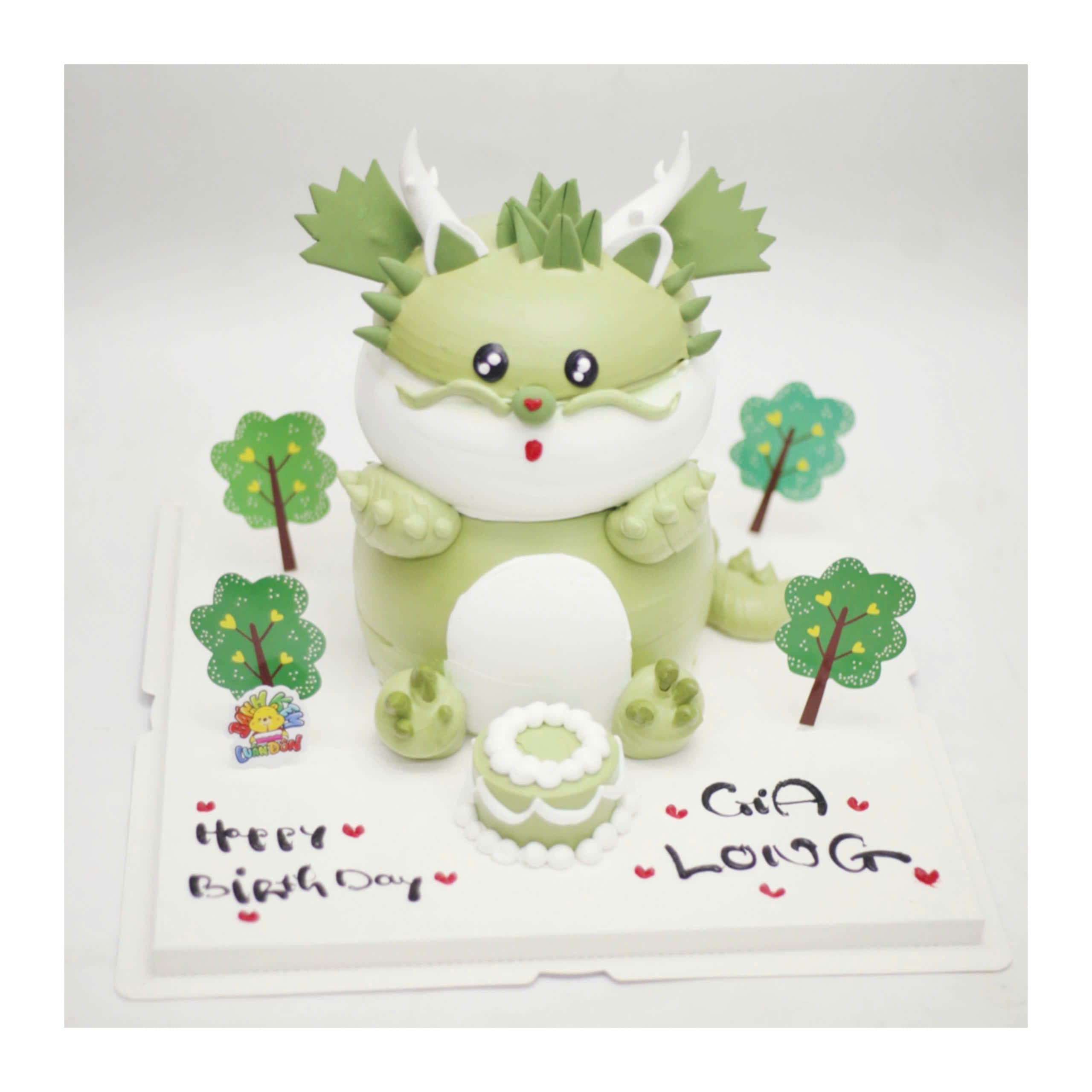 Bánh kem con giáp Thìn rồng xanh 3D