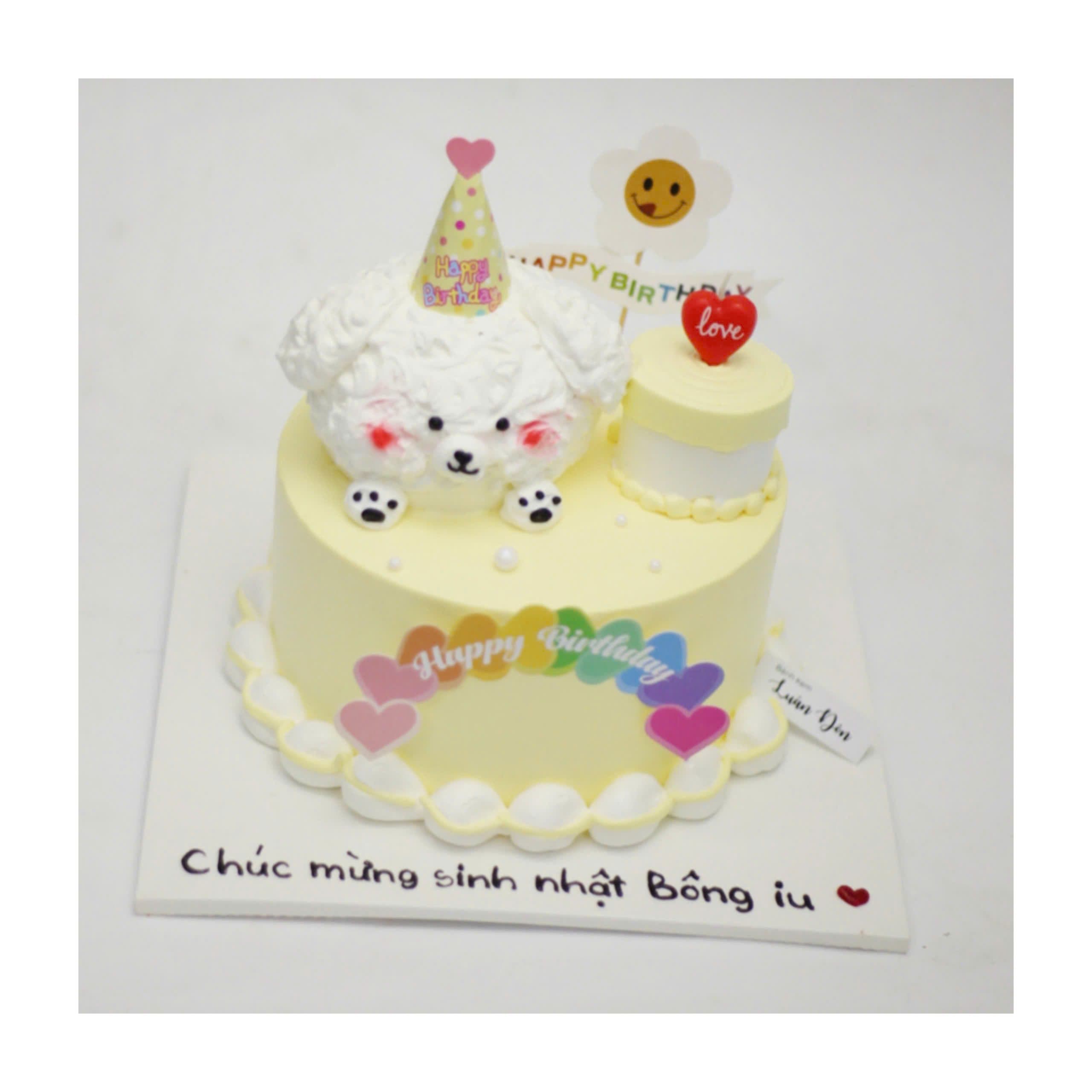 Bánh kem tạo hình chú chó trắng