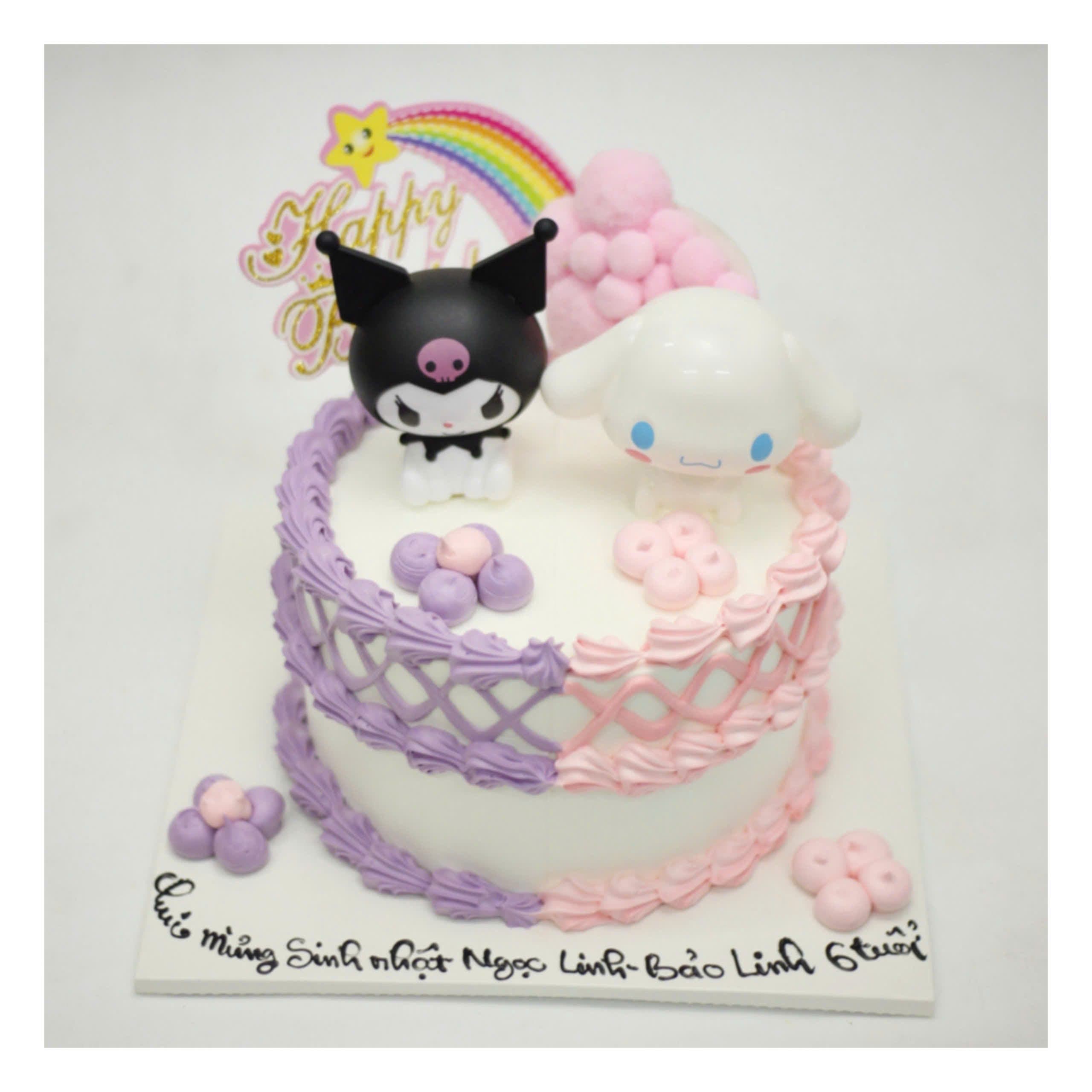 Bánh kem Kuromi và Cinnamoroll tím hồng