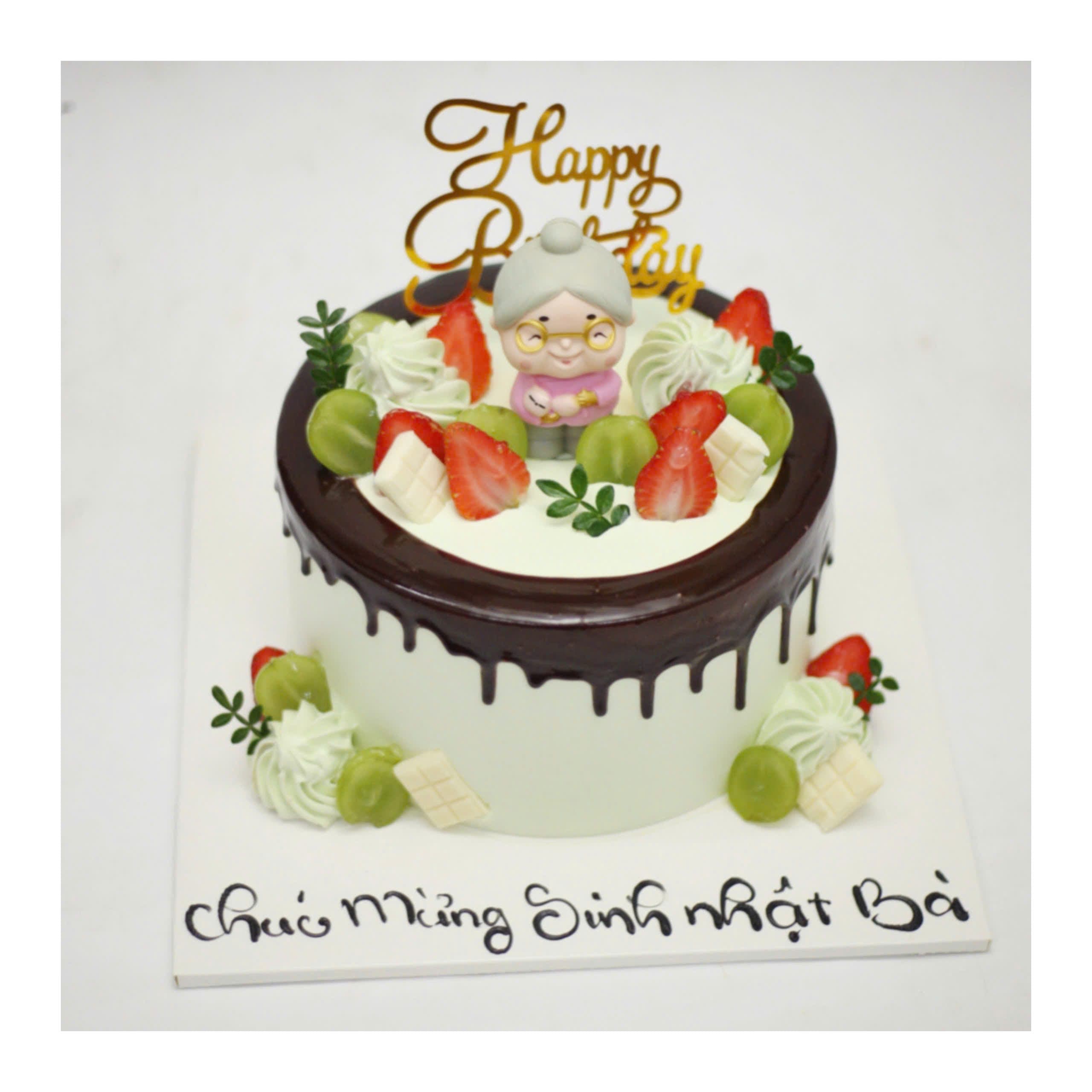 Bánh kem mừng thọ trang trí trái cây tươi