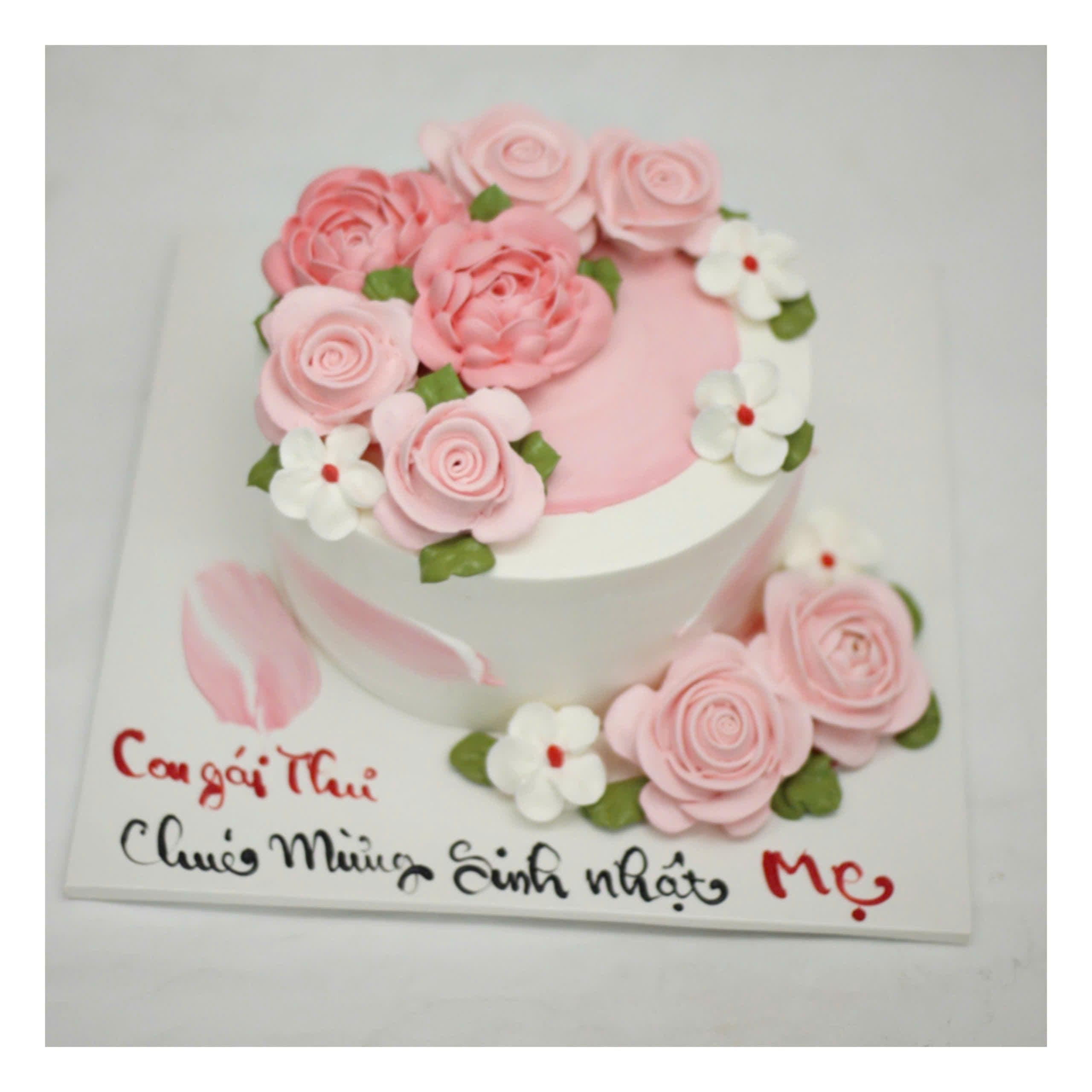 Bánh kem hoa hồng hồng tặng mẹ yêu