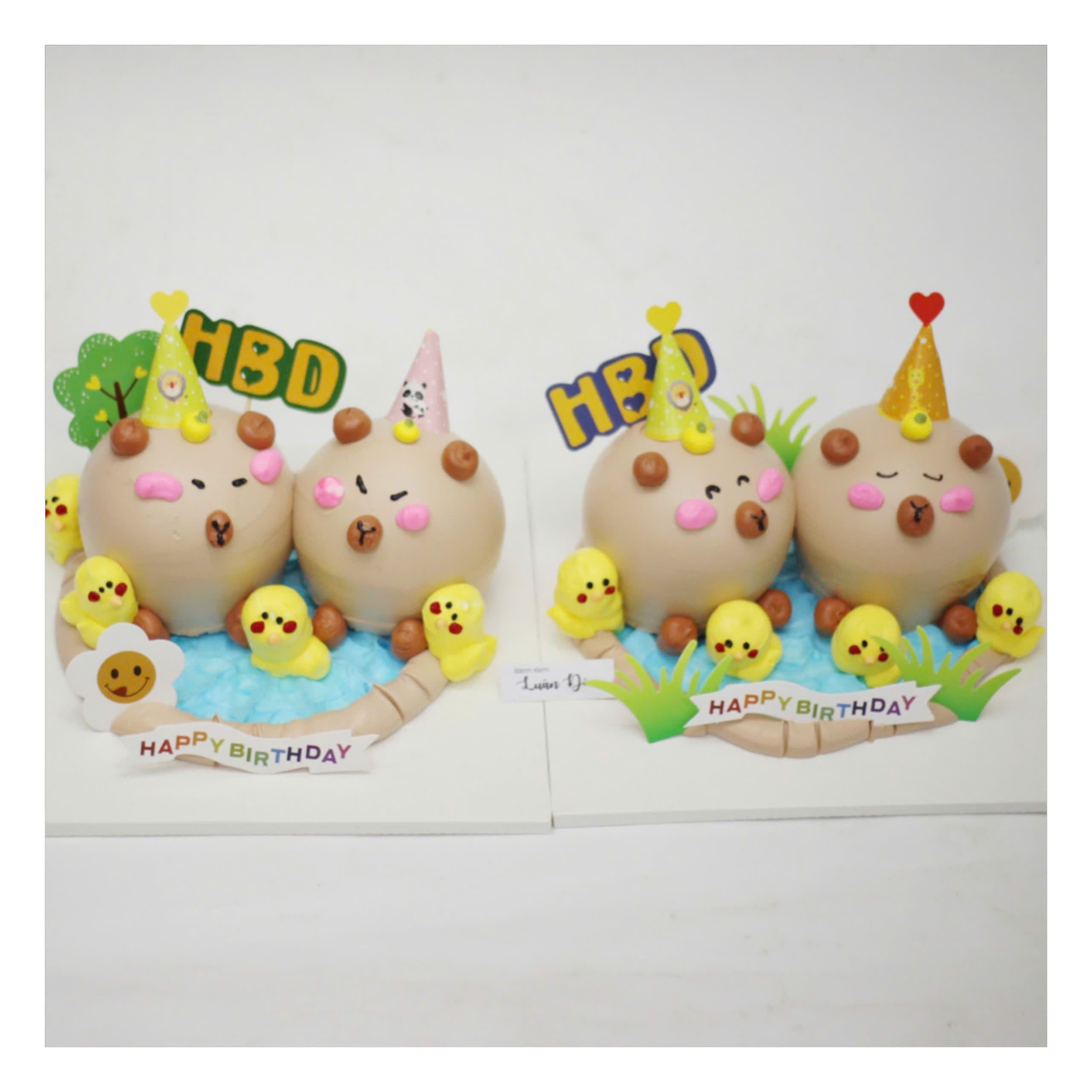 Bánh kem đôi gấu Capybara tinh nghịch