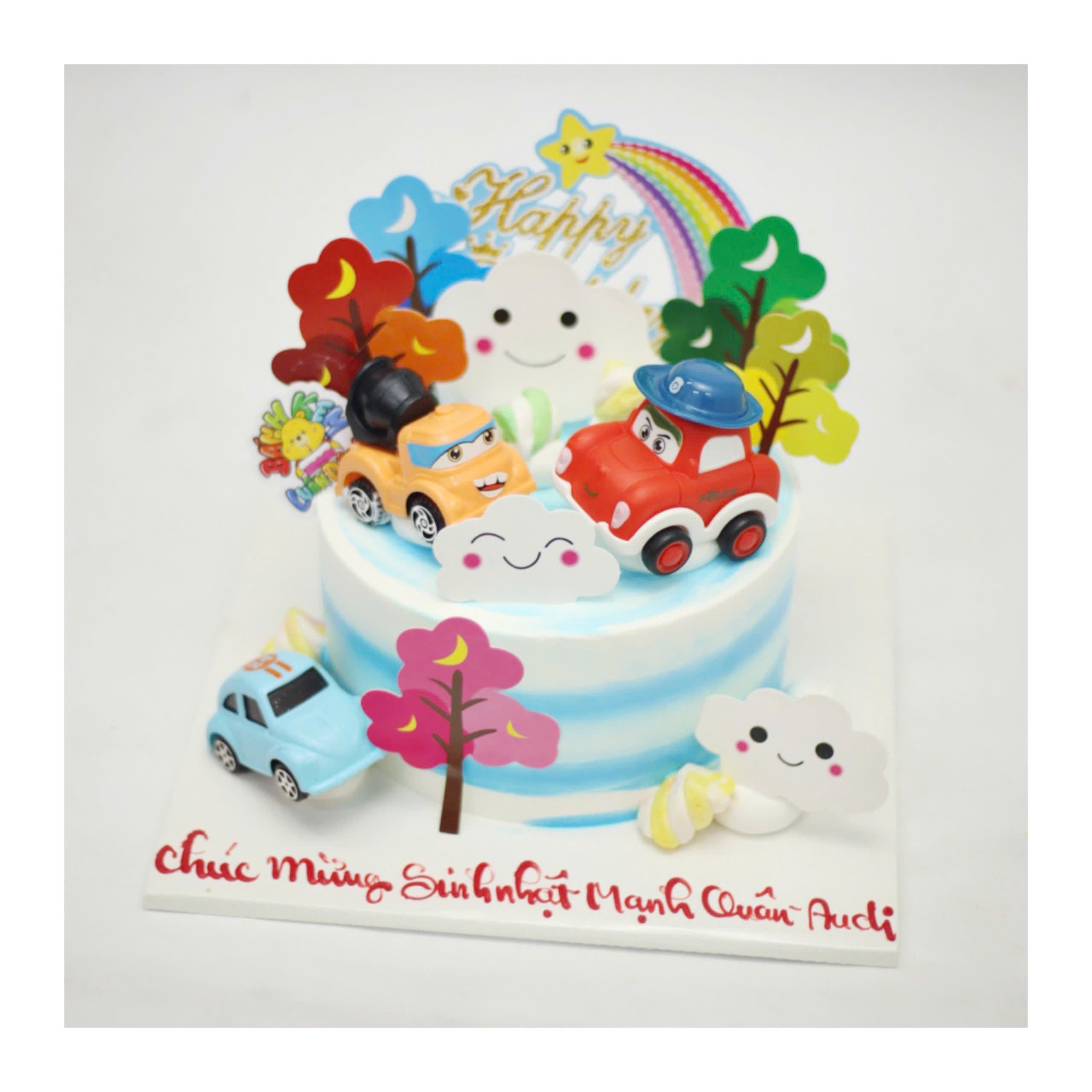 Bánh kem ô tô và cầu vồng rực rỡ