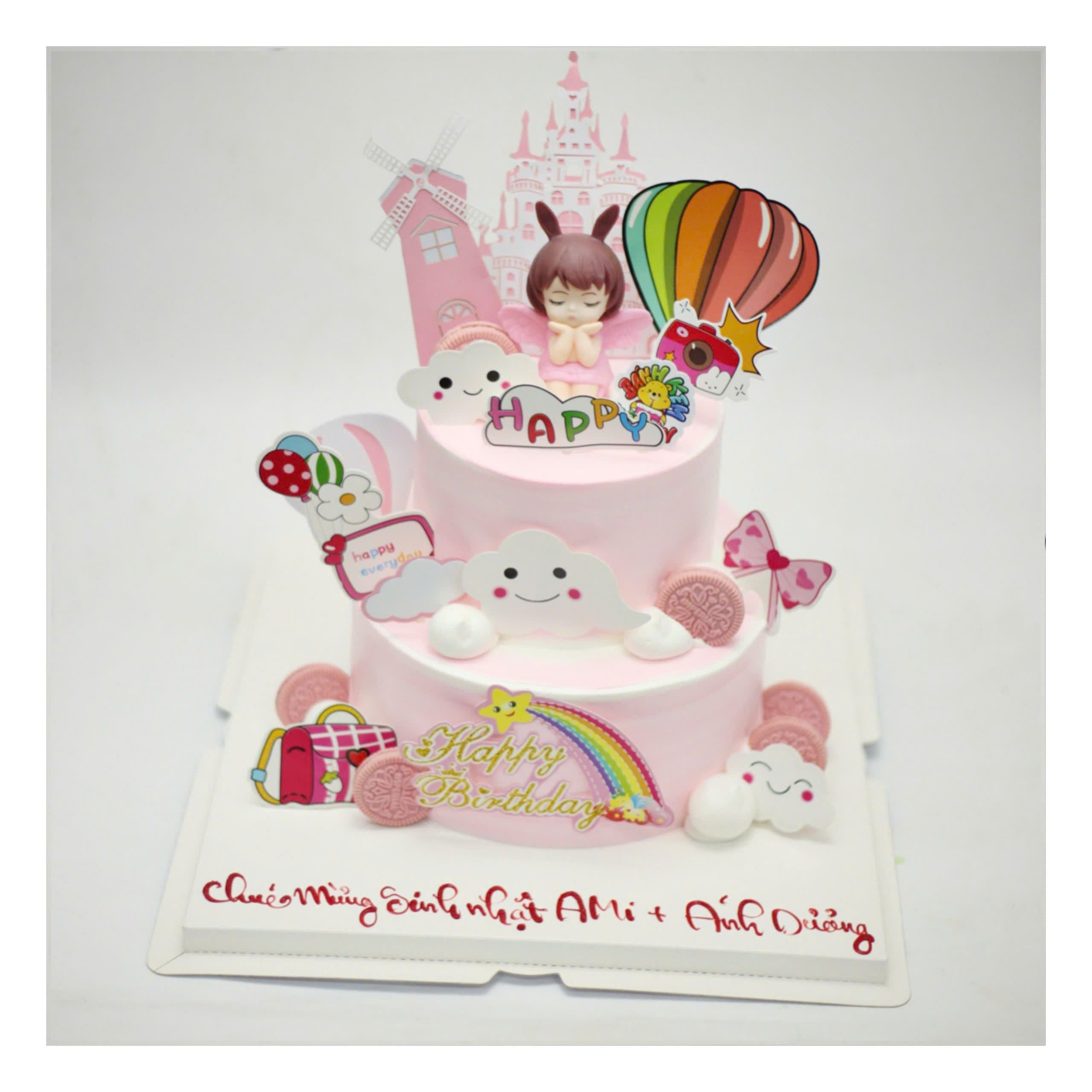 Bánh kem hai tầng hồng công chúa dễ thương