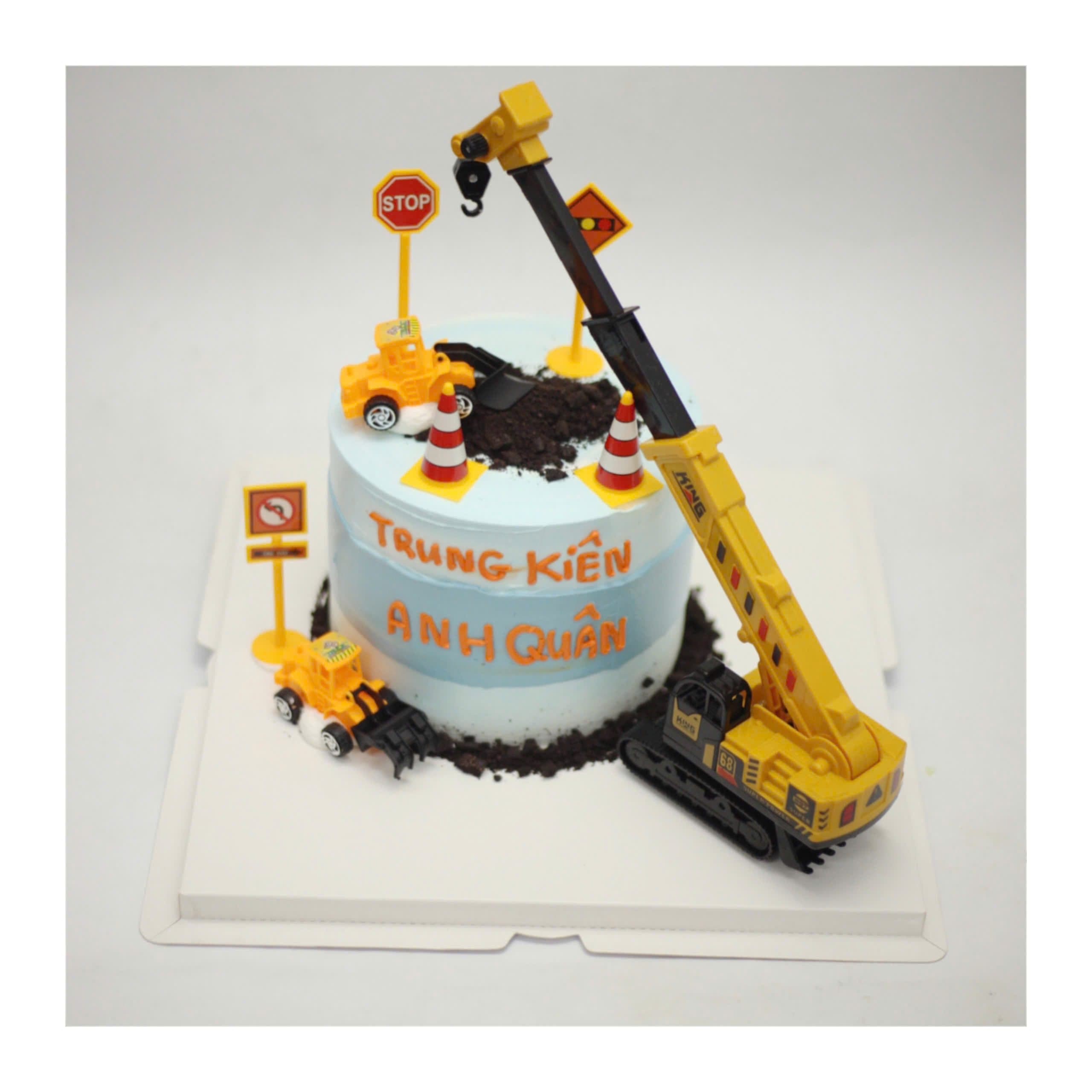 Bánh kem công trường máy xúc cần cẩu