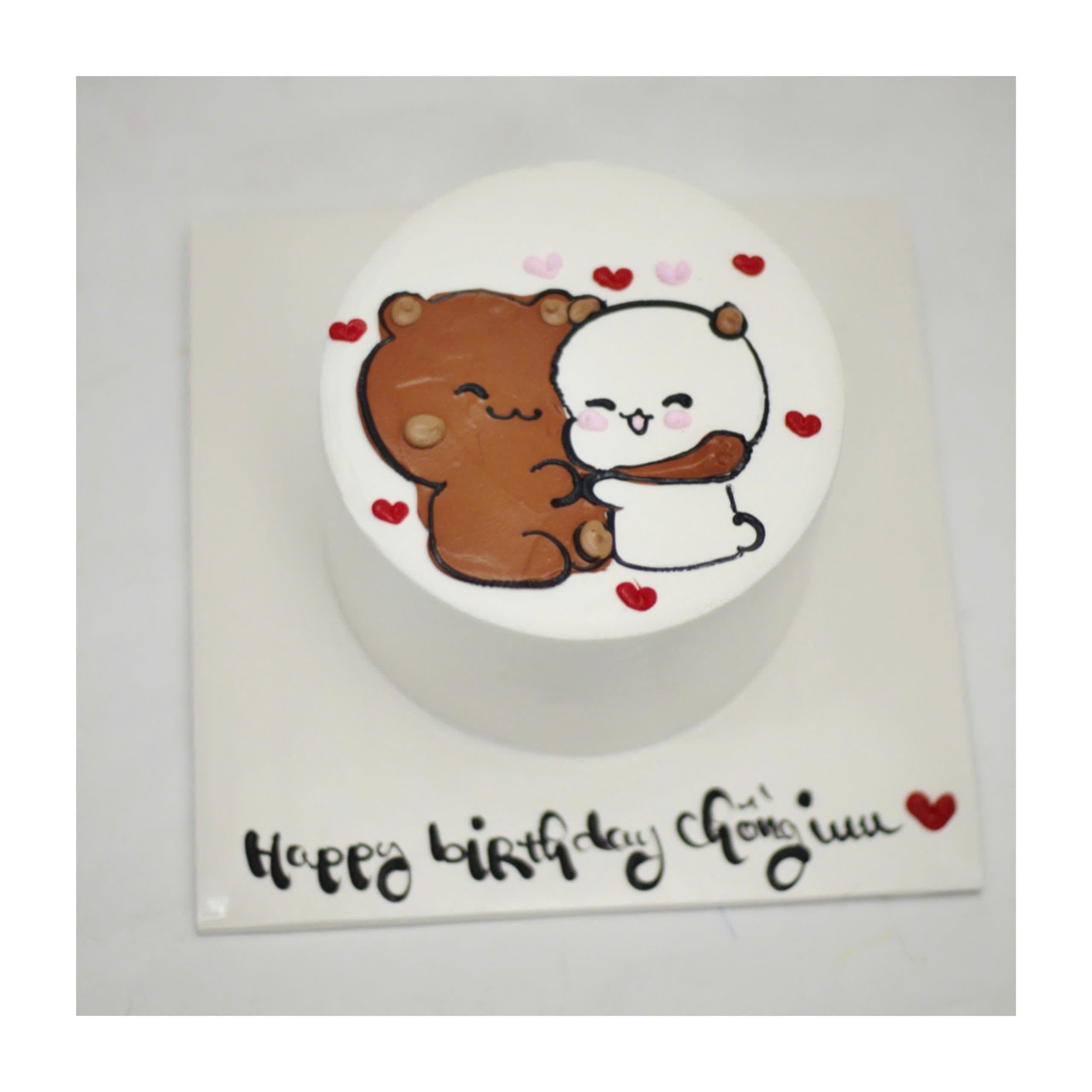 Bánh kem gấu nâu và thỏ trắng tình tứ