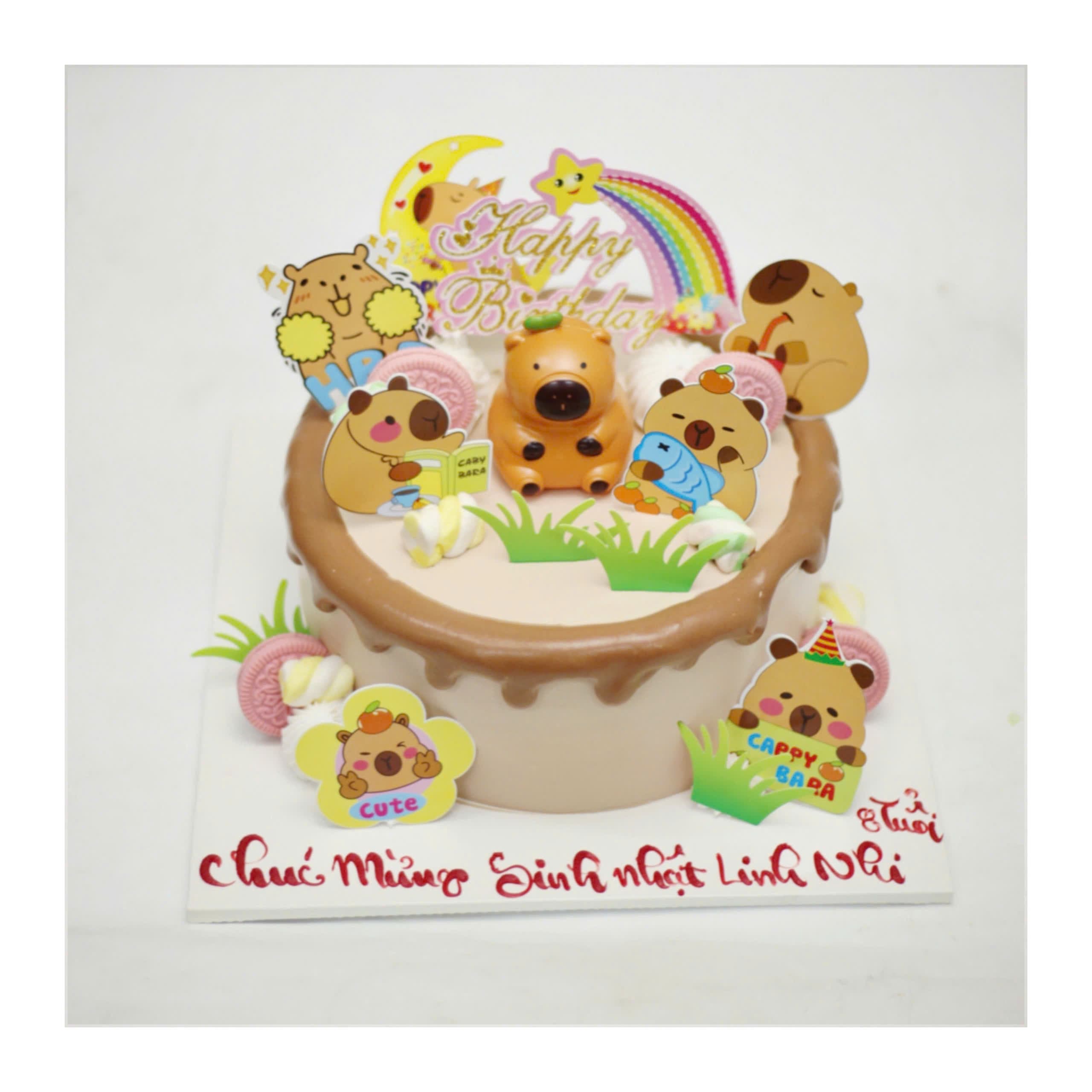 Bánh kem Capybara hồng cam dễ thương cho bé