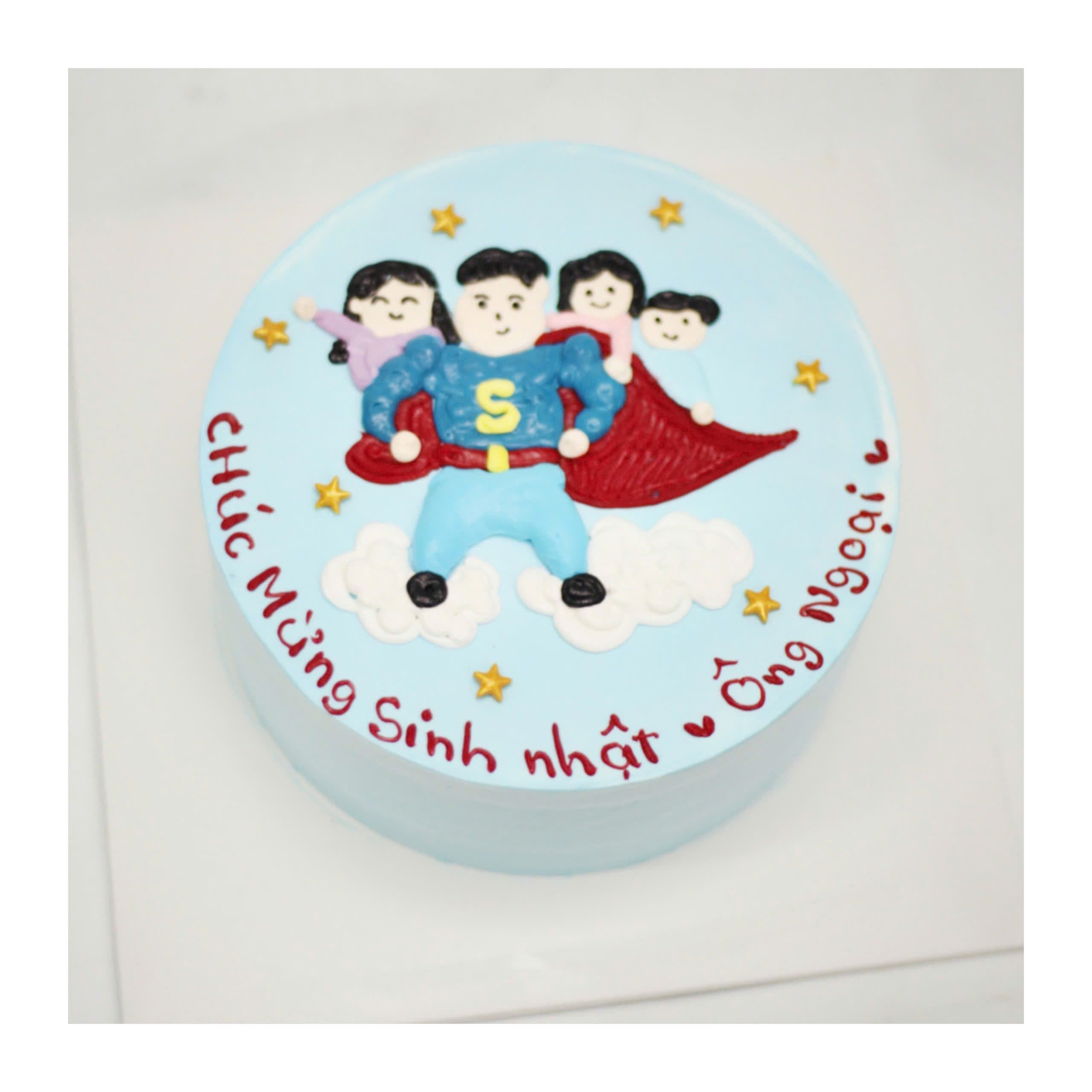 Bánh vẽ Siêu nhân và gia đình tặng Ông ngoại