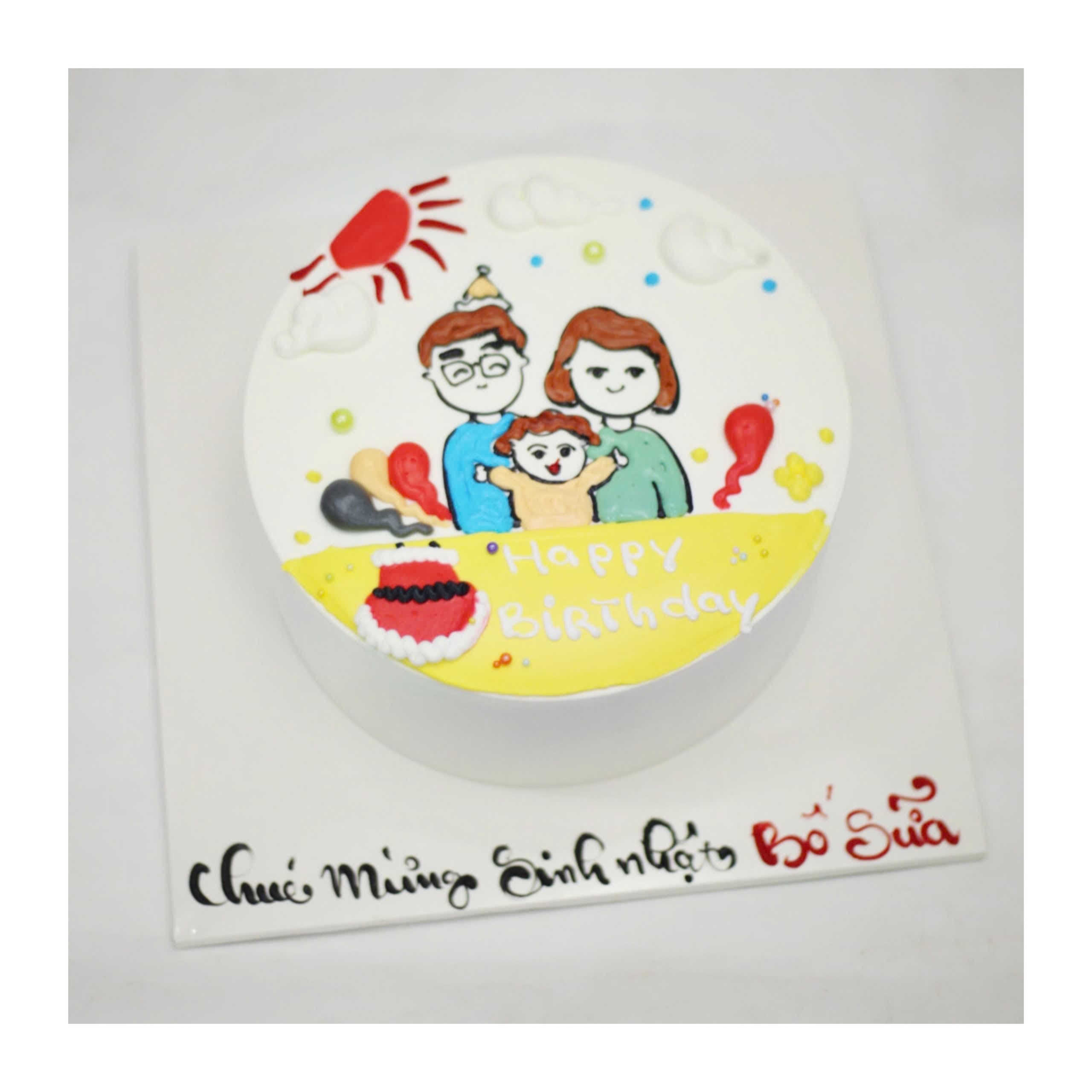 Bánh vẽ gia đình hạnh phúc tặng Bố Sữa