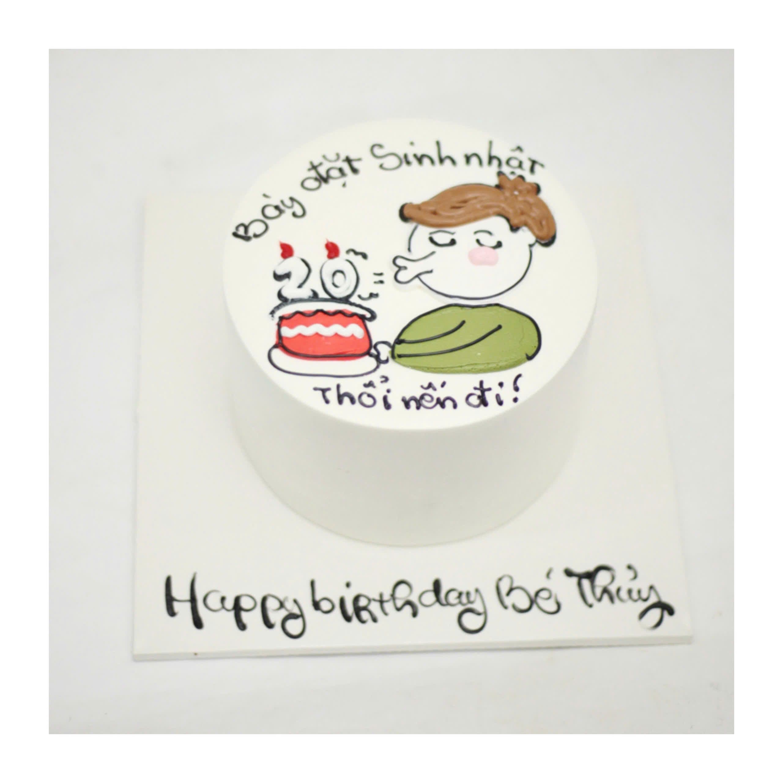 Bánh kem vẽ hình chibi hài hước 20 tuổi