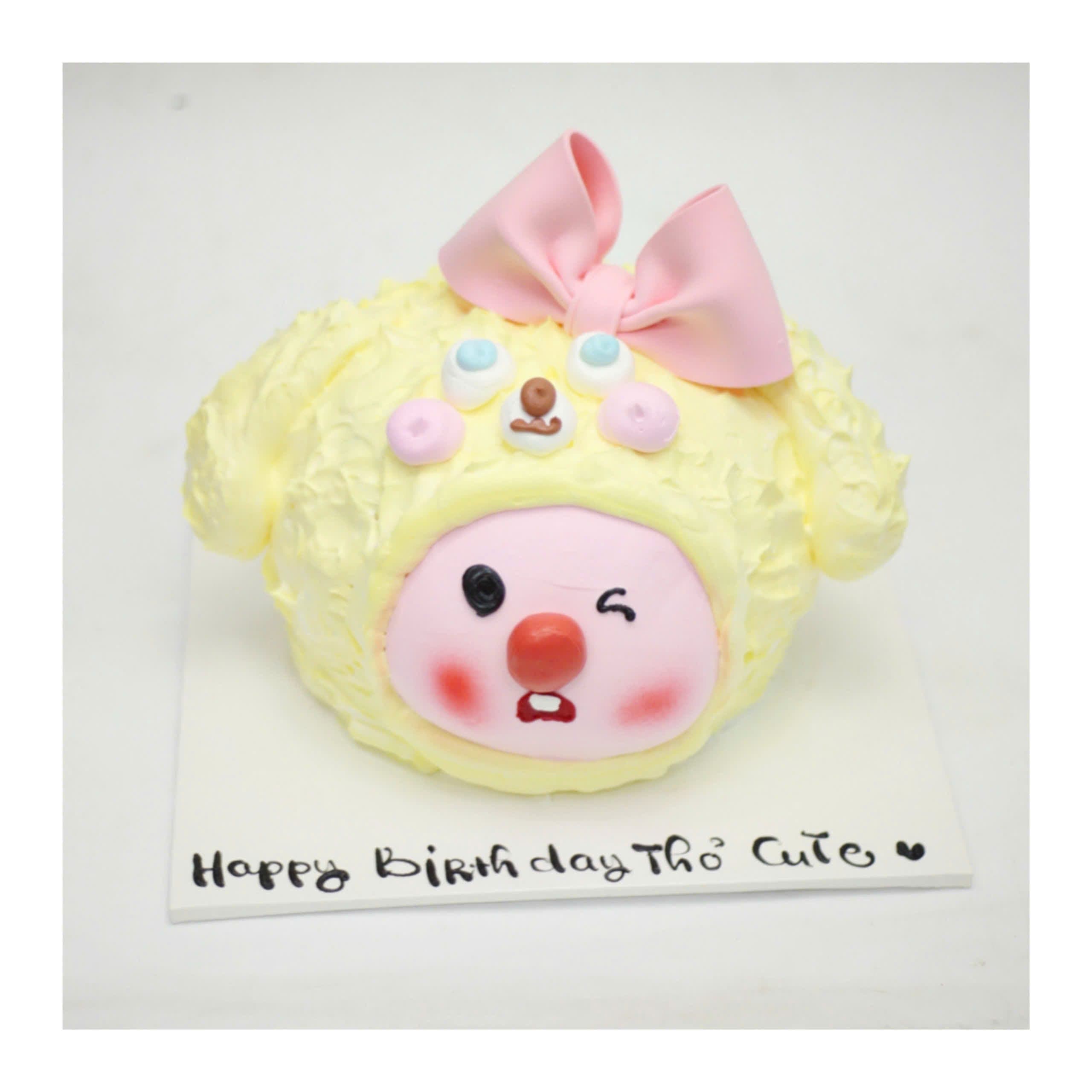 Bánh kem Labubu vàng hồng thắt nơ xinh