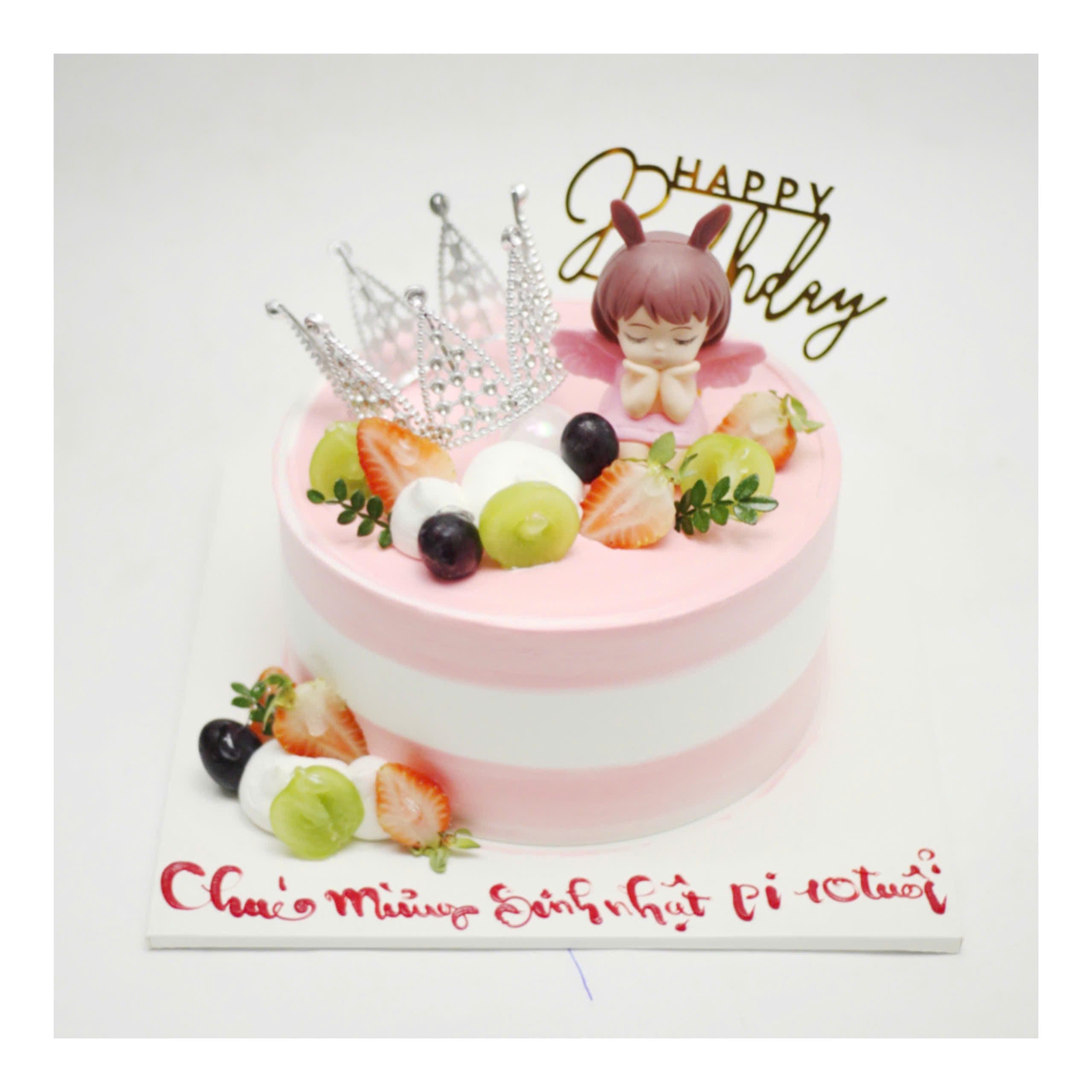 Bánh kem thiên thần hồng trắng kèm vương miện