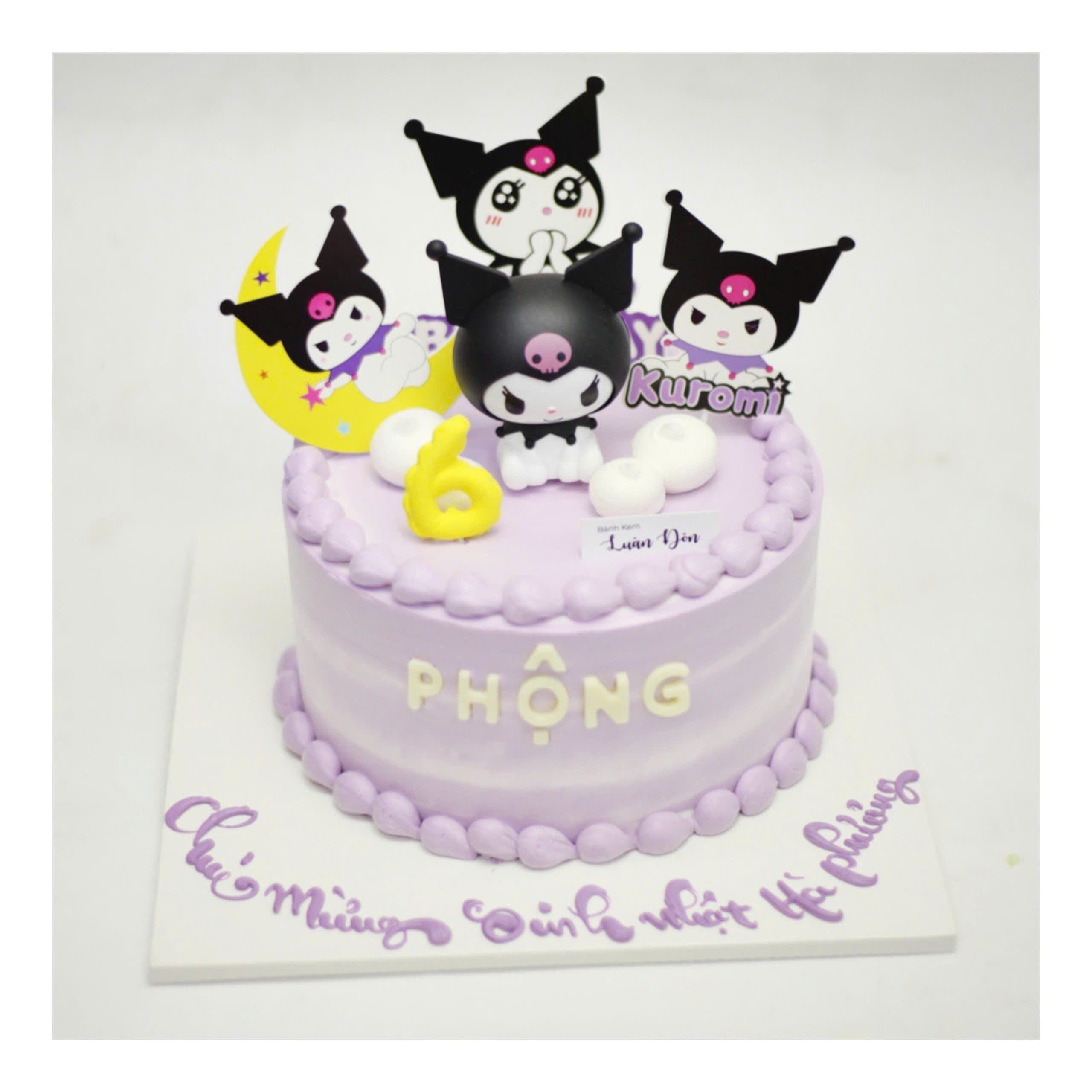 Bánh kem Kuromi tím pastel trang trí búp bê