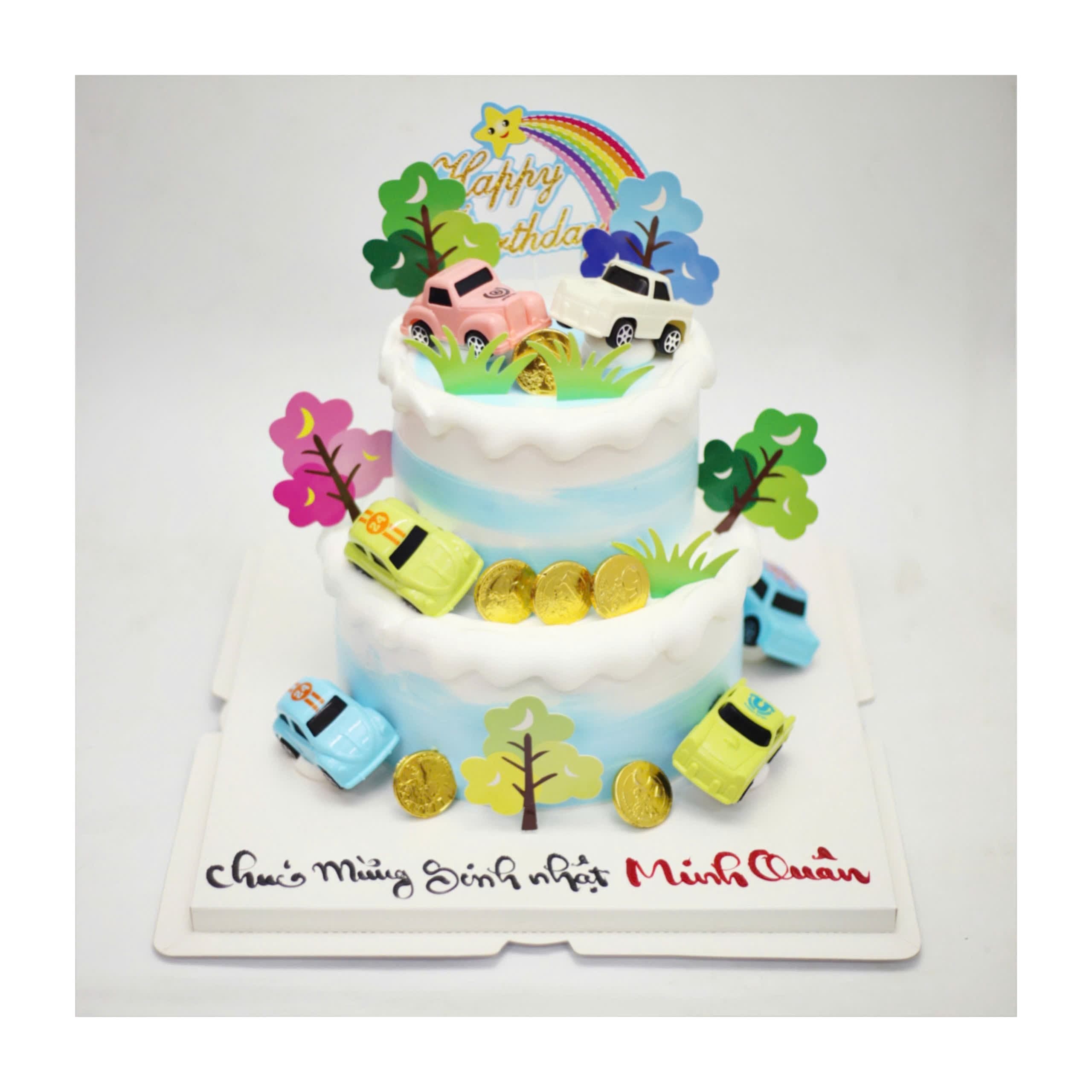 Bánh kem hai tầng chủ đề xe hơi vui nhộn