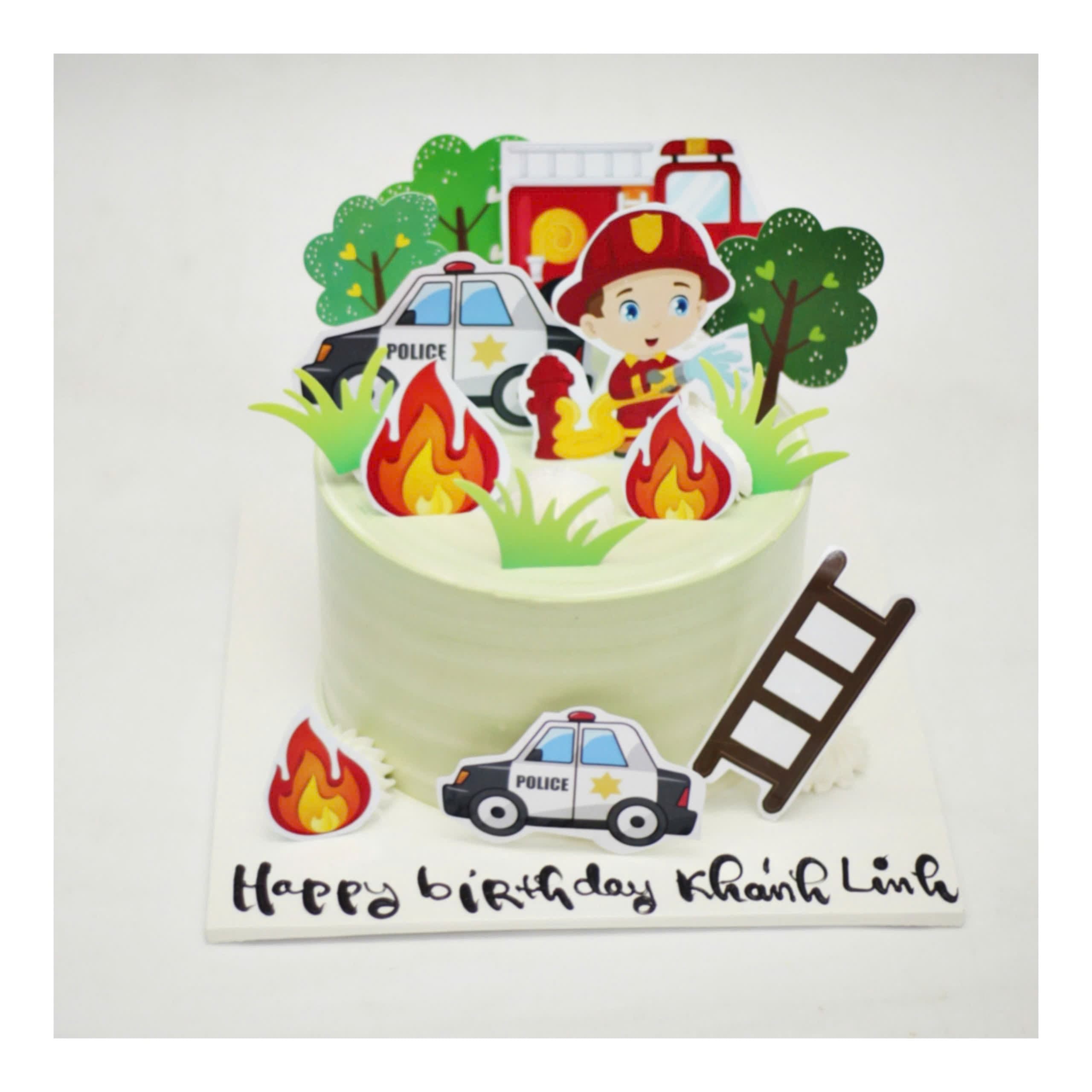 Bánh kem lính cứu hỏa và cảnh sát dũng cảm