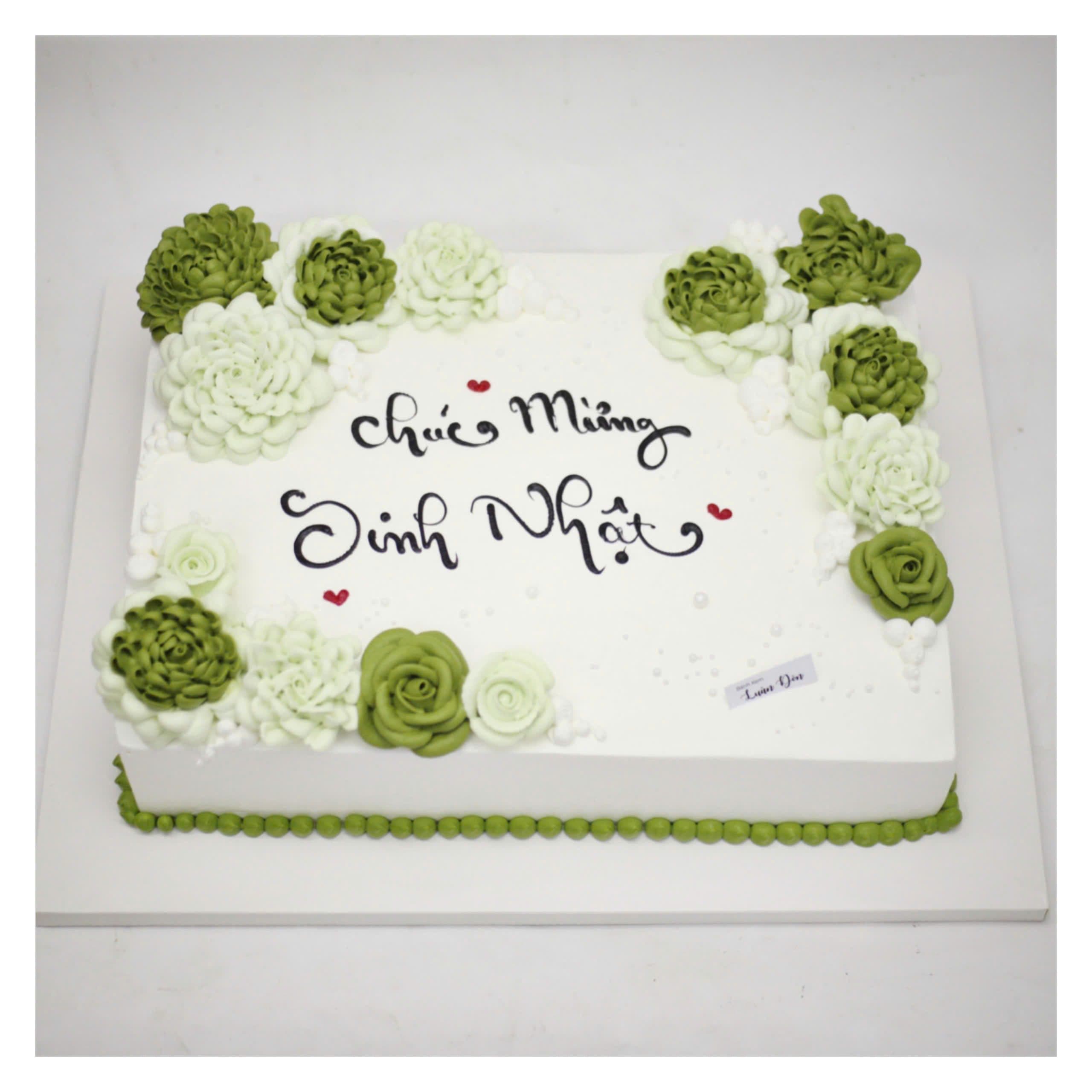 Bánh kem hoa sen đá xanh lá thanh lịch