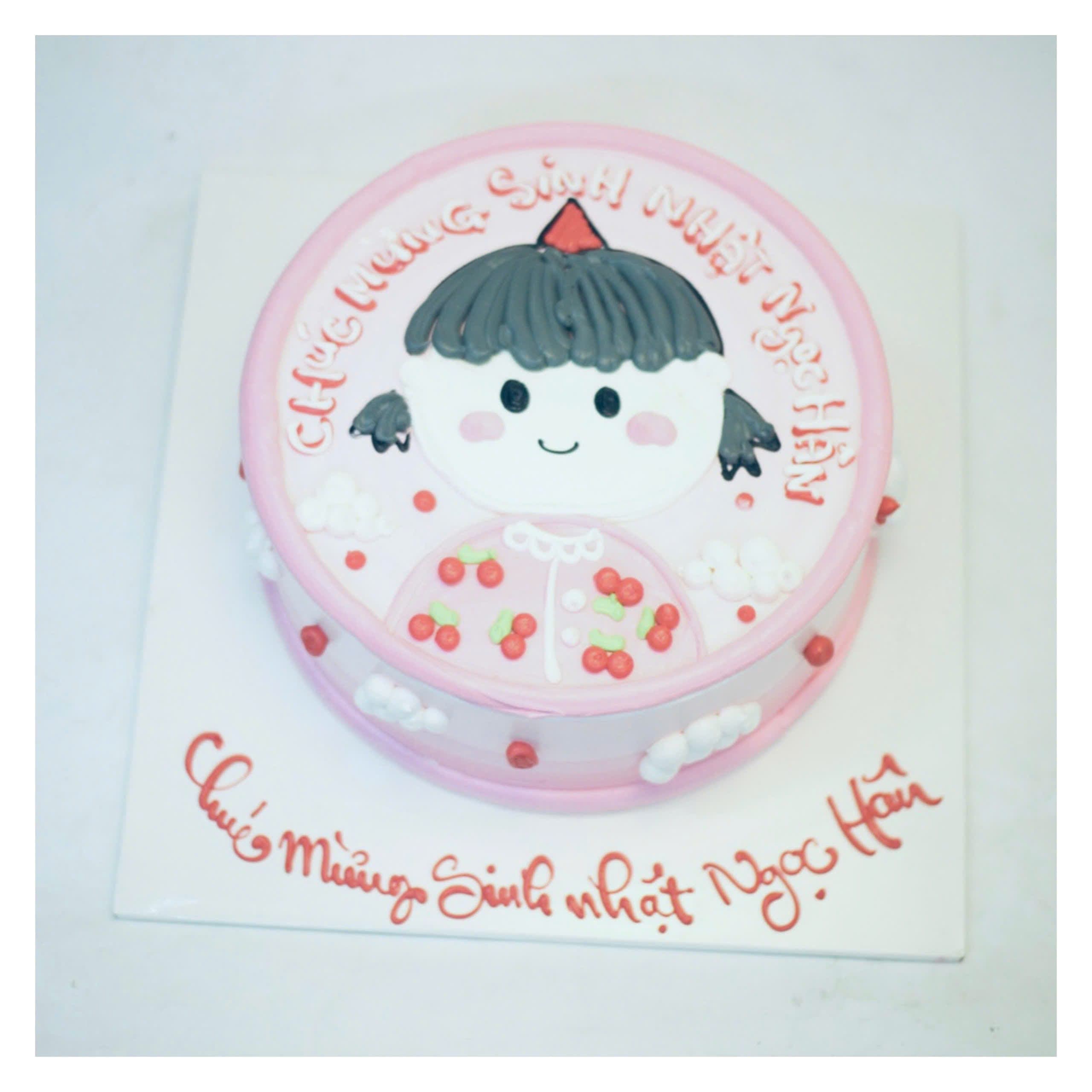 Bánh vẽ chân dung bé gái Ngọc Hân hồng