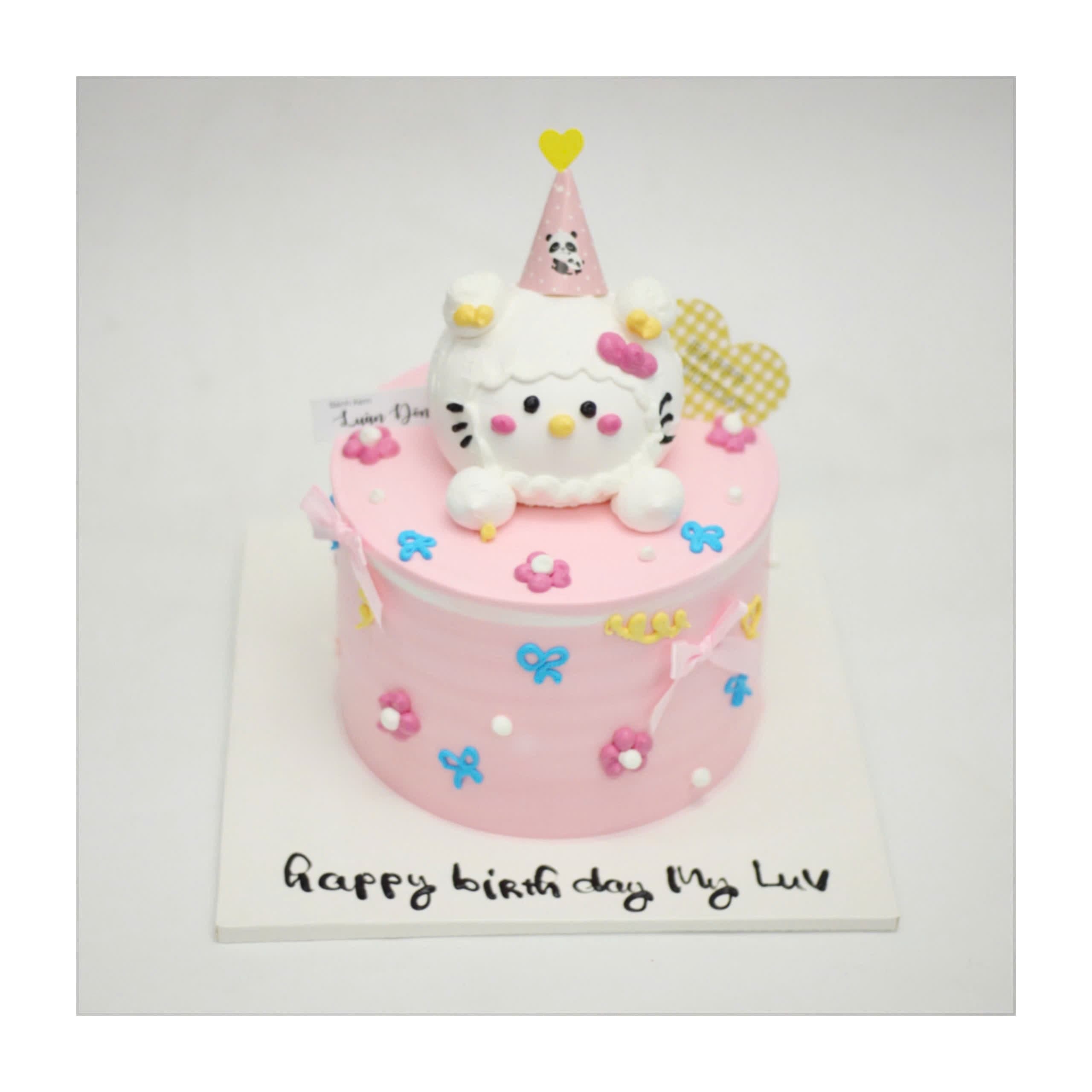 Bánh kem Hello Kitty hồng phối hoa nhí