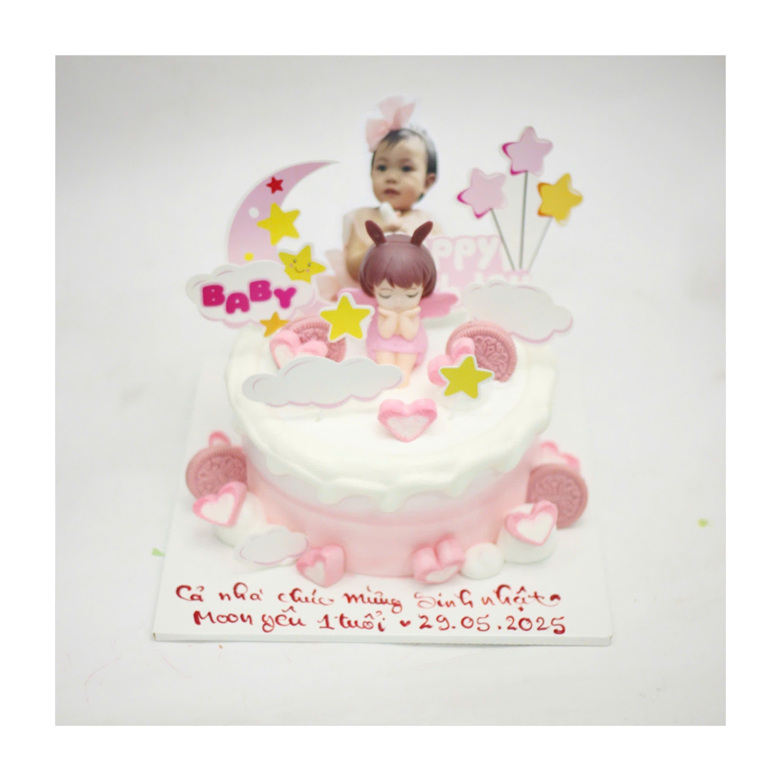 Bánh kem thôi nôi bé gái màu hồng Moon