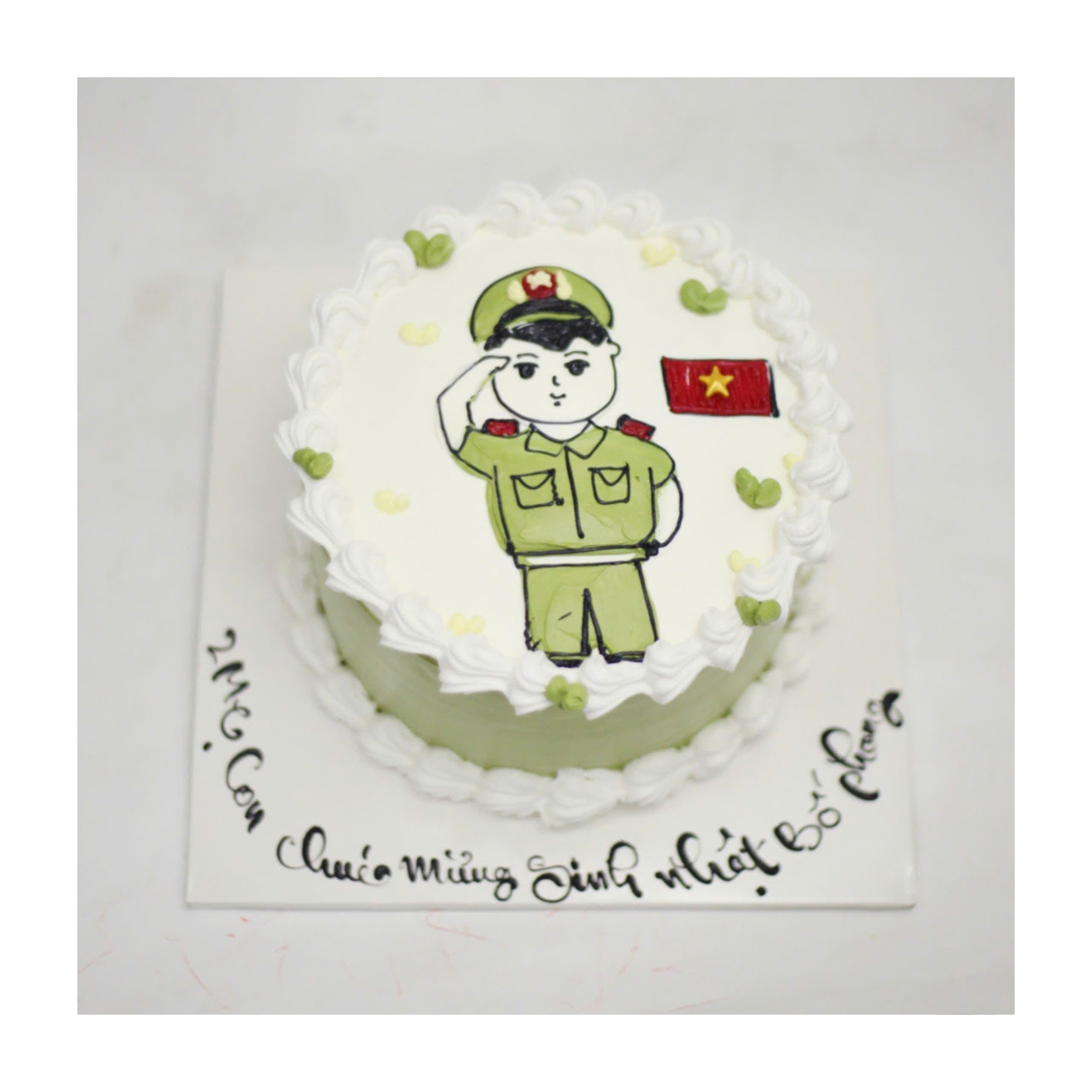 Bánh kem vẽ hình chú bộ đội Việt Nam