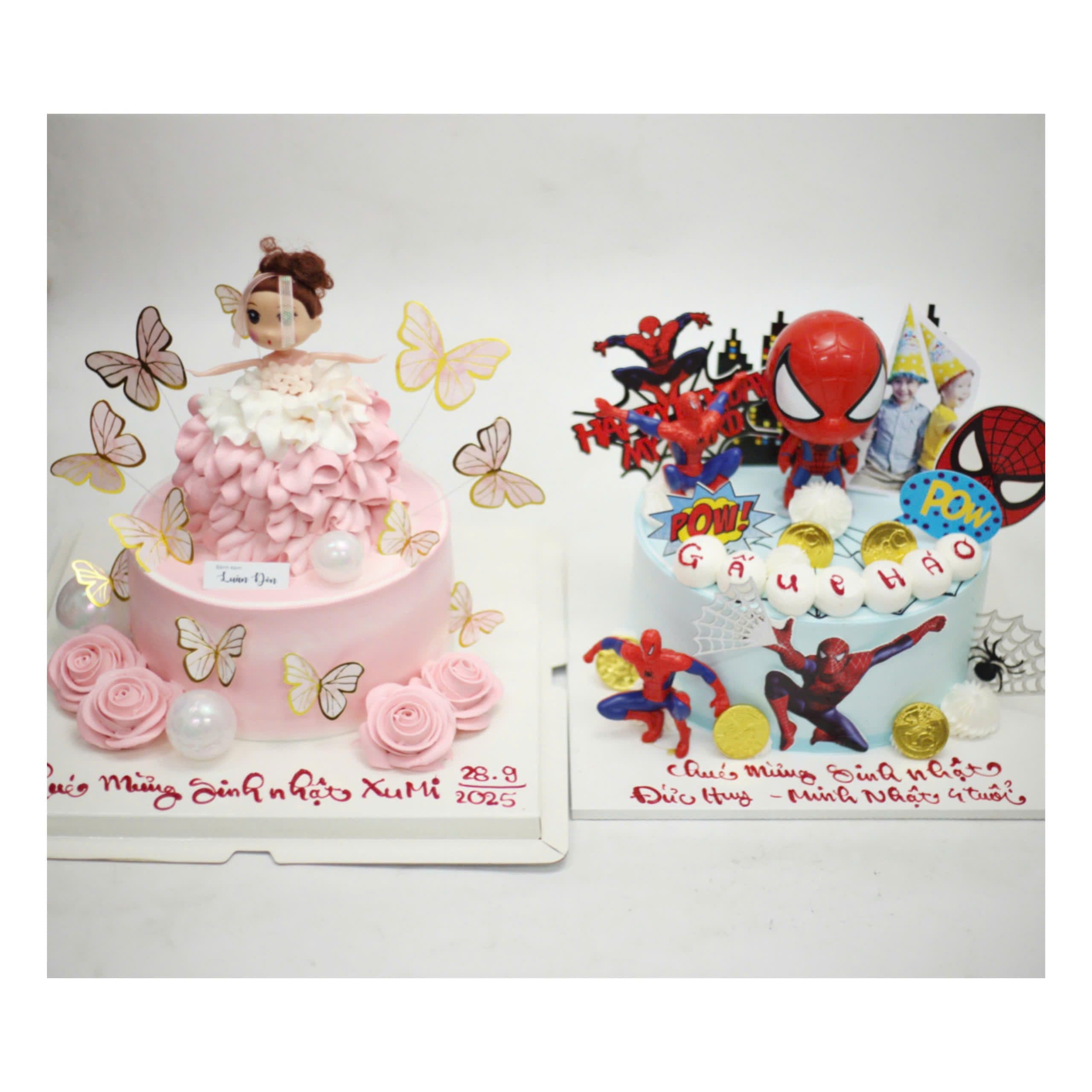 Set bánh công chúa búp bê và siêu anh hùng Spider-Man