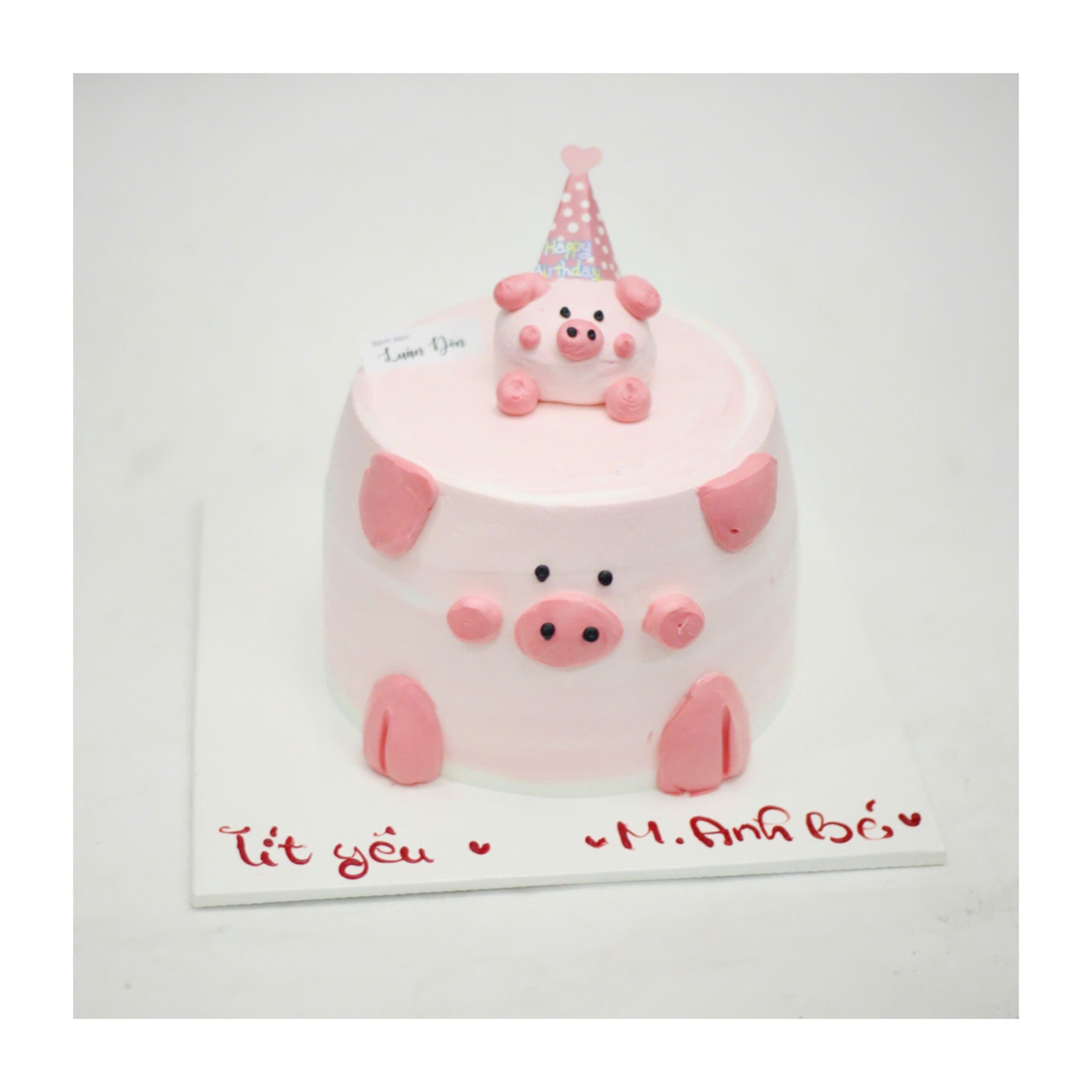 Bánh kem heo hồng đội mũ