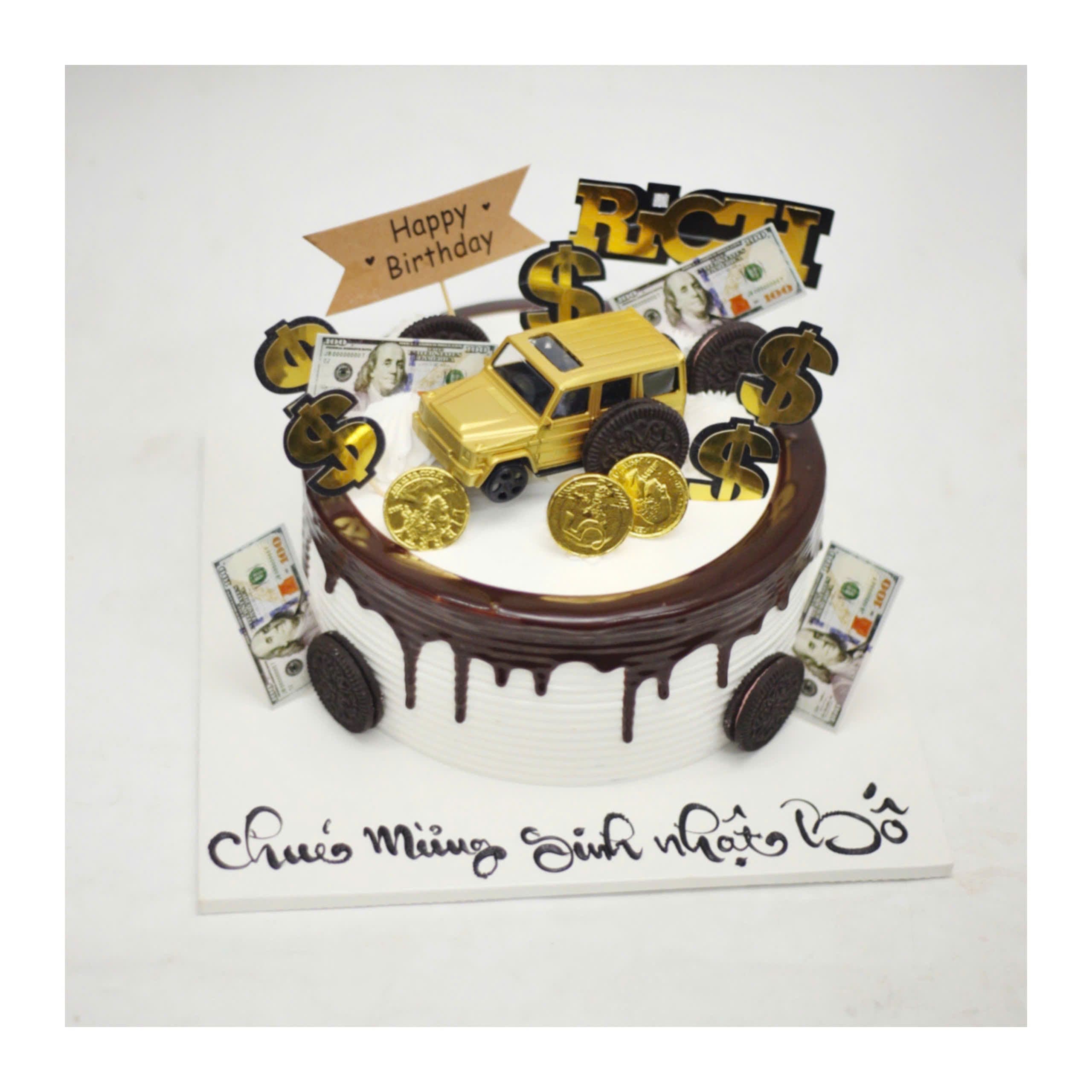 Bánh kem xe vàng tiền đô