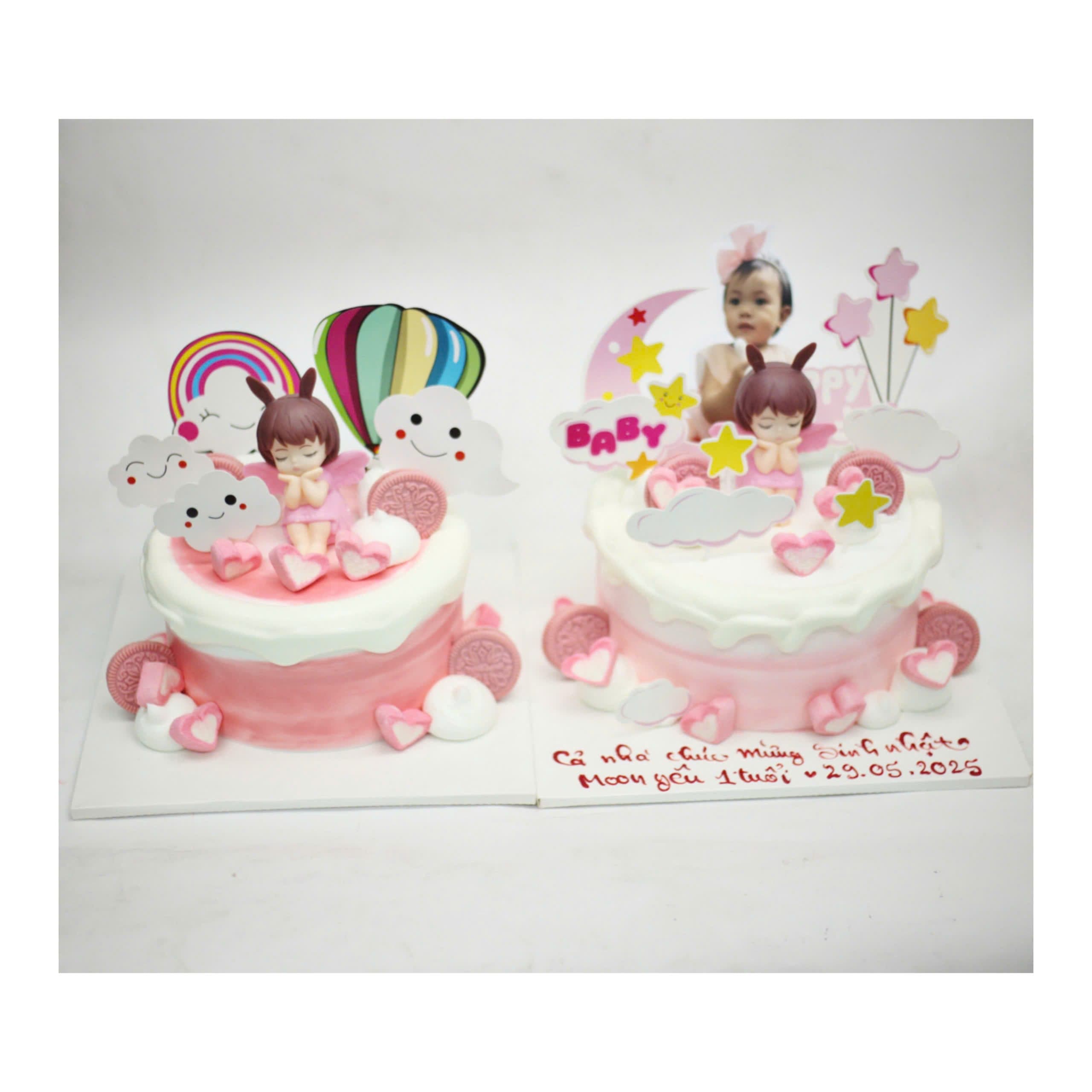 Bánh kem bé gái mây hồng thiên thần