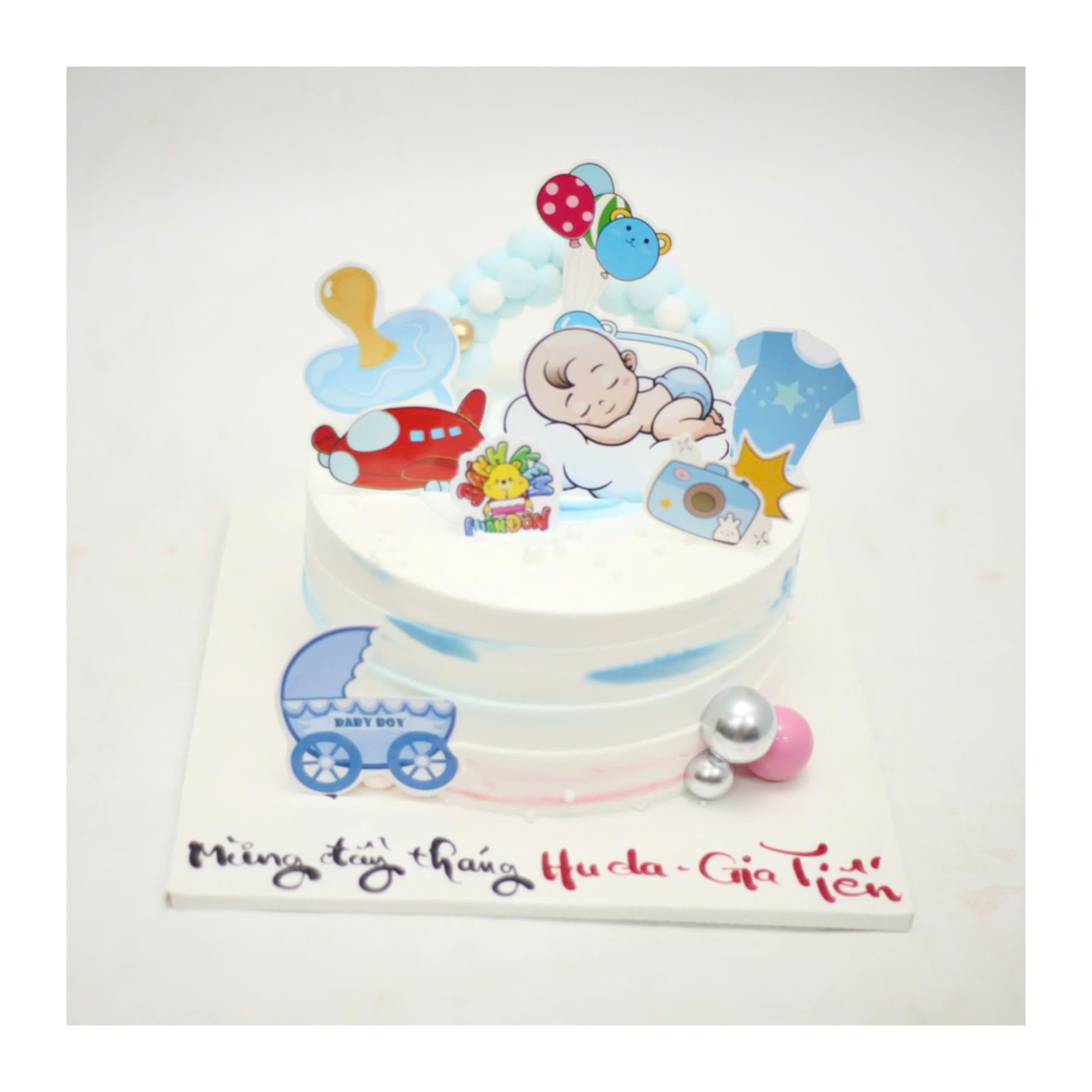 Bánh kem đầy tháng bé trai xanh