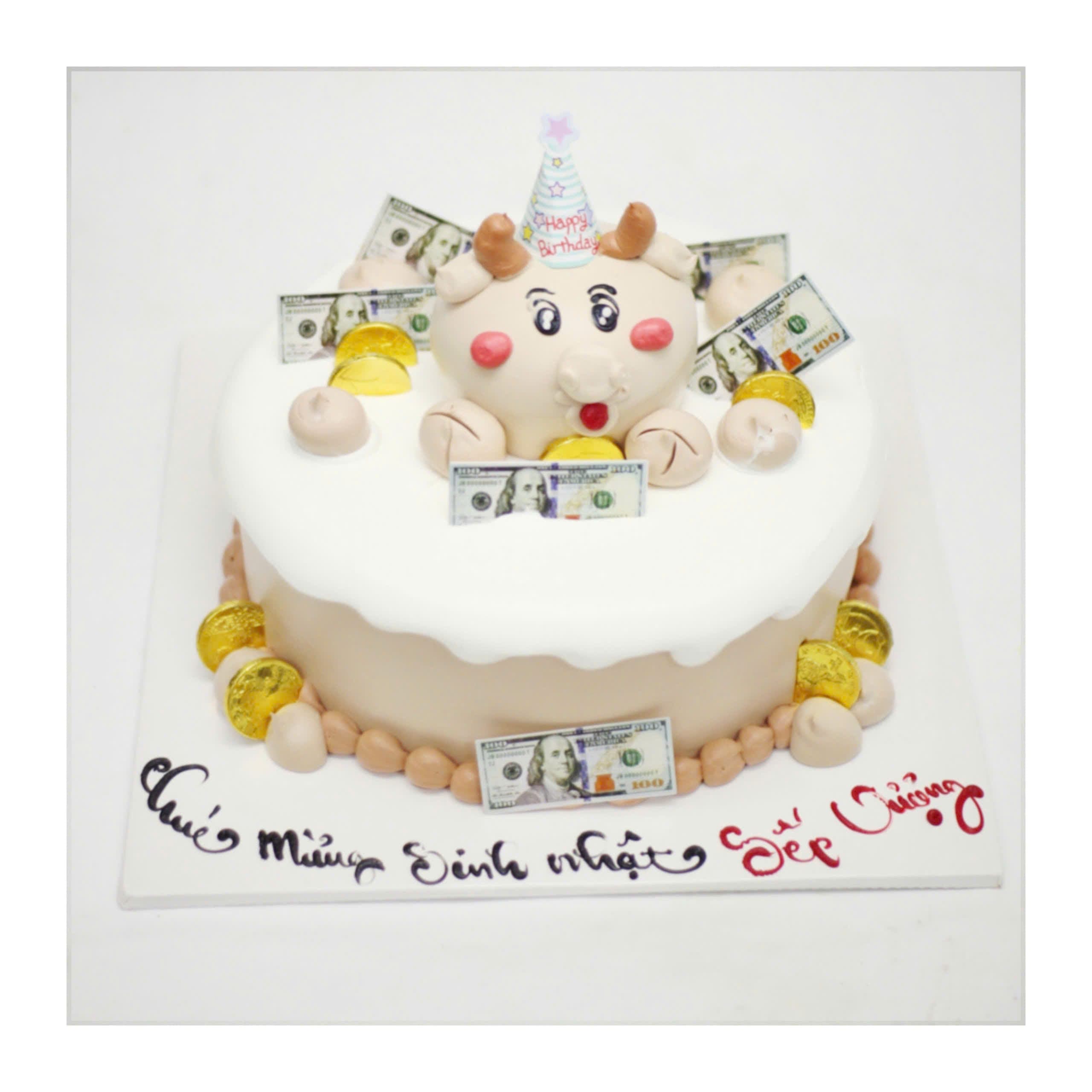 Bánh kem con lợn tiền đô vàng