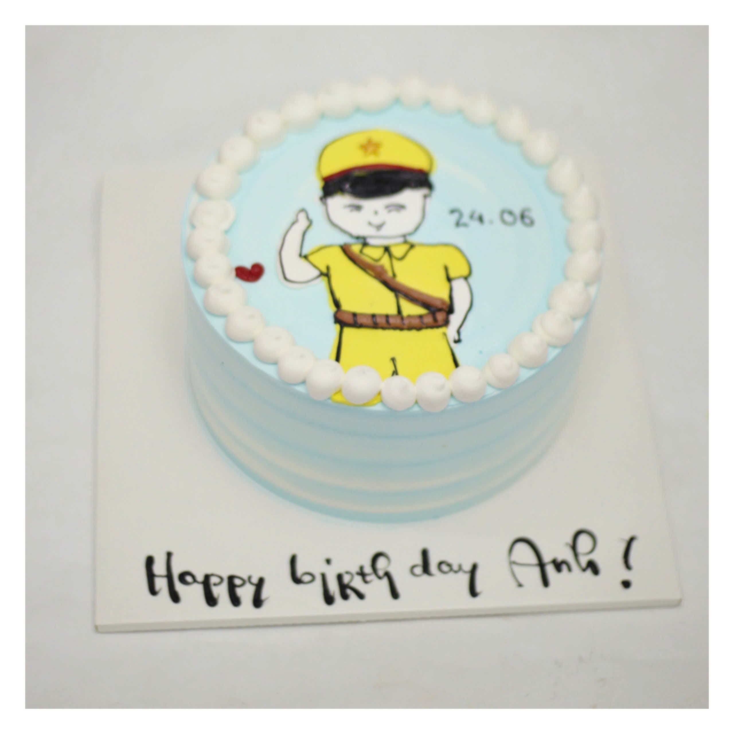 Bánh kem chú bộ đội xanh pastel