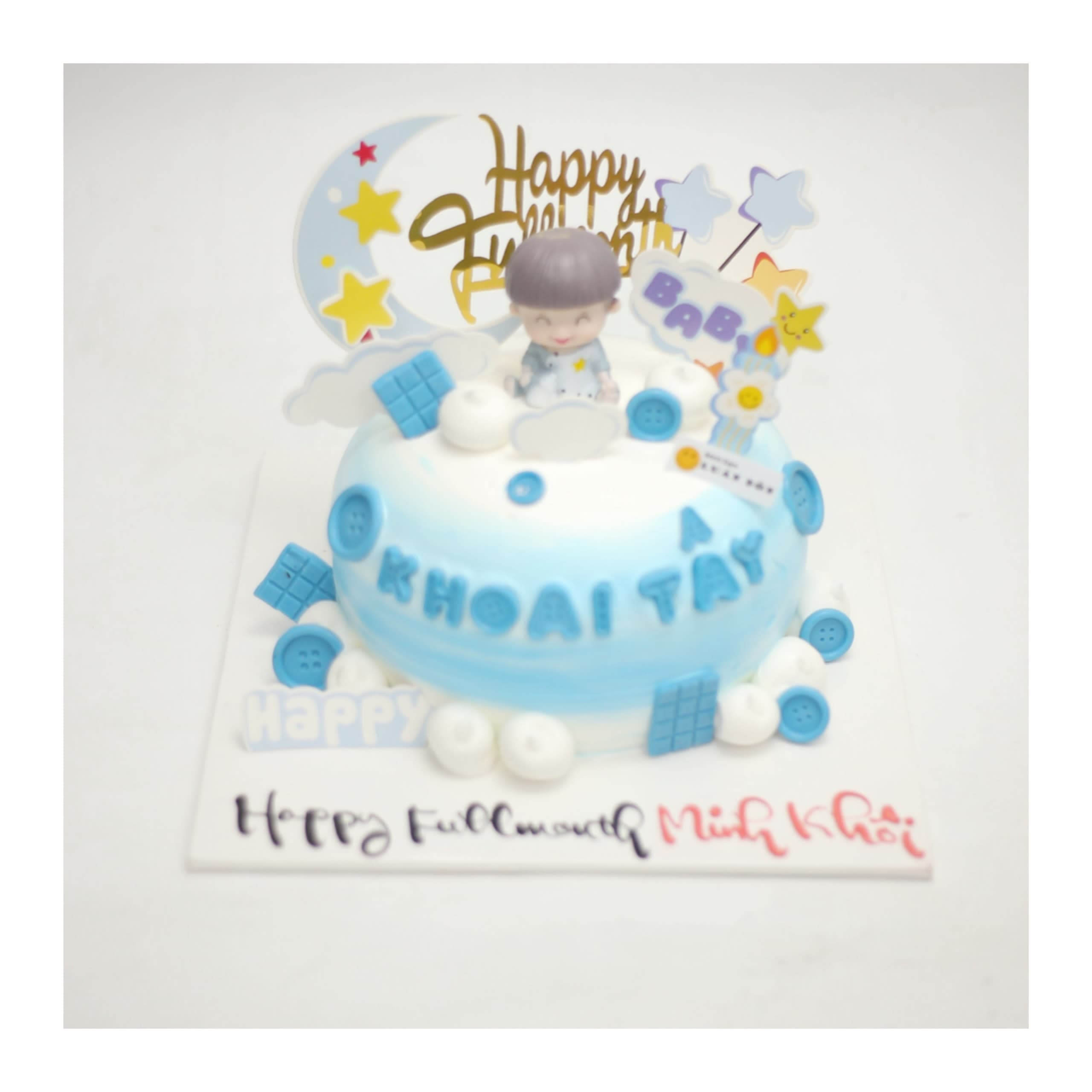 Bánh kem xanh dương chủ đề bé trai Khoai Tây